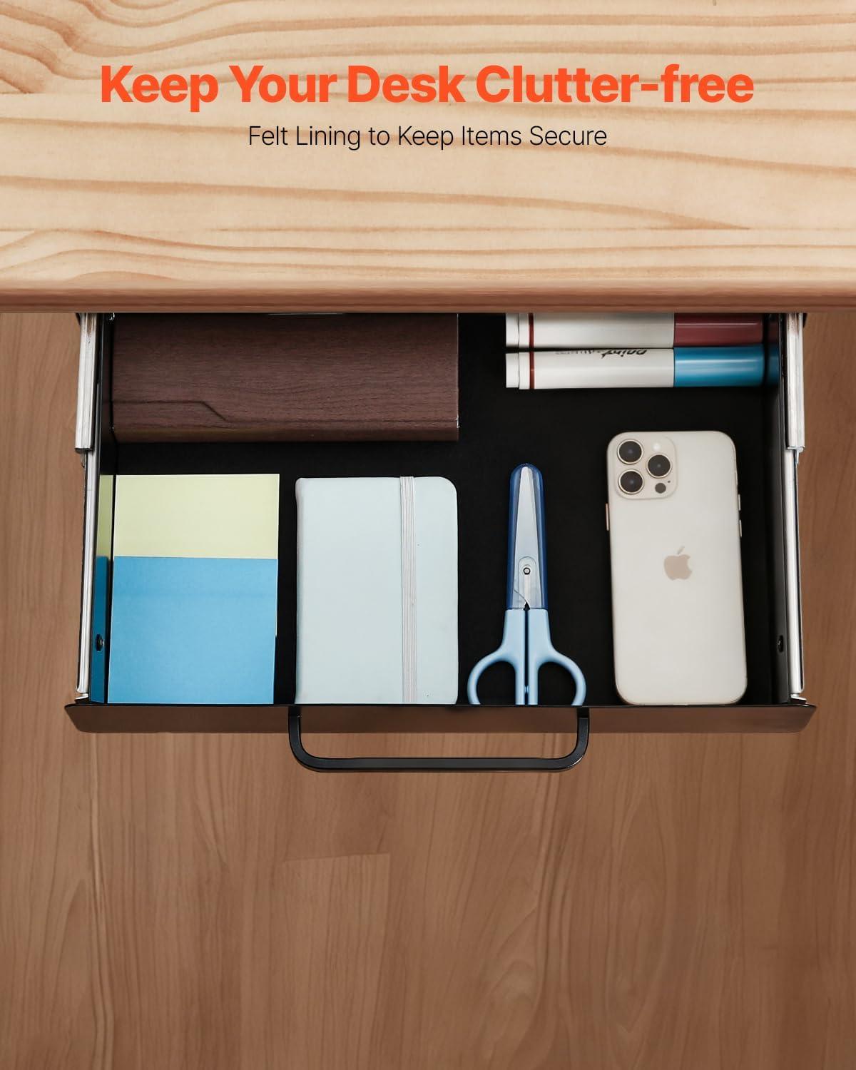 image:imageVEVOR Under Desk Drawer Slide Out 33inch Under Desk Mounted Pullout Drawer Attachment Hidden Under Counter Drawers for office Home Sit Stand Workstation Black13inch