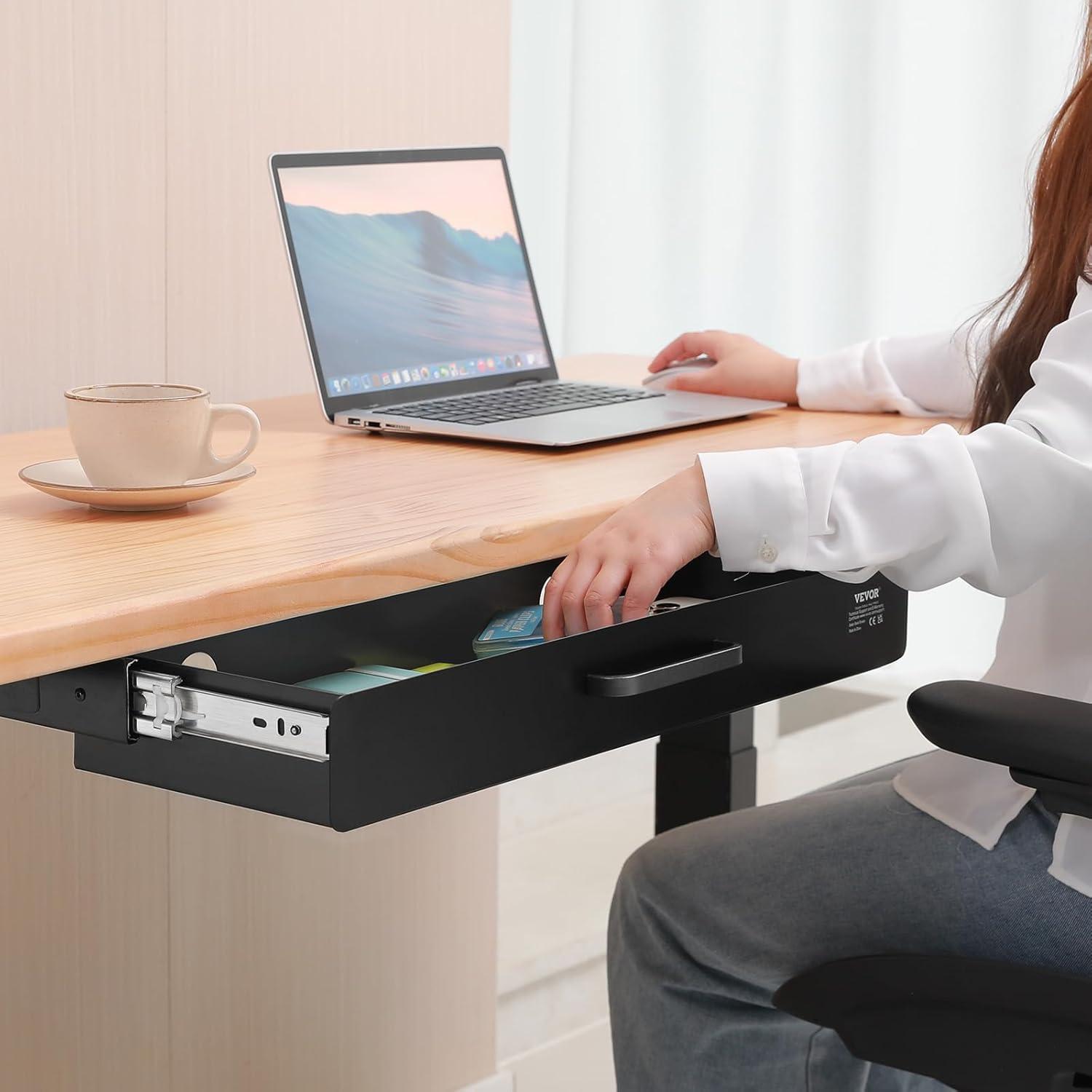 image:imageVEVOR Under Desk Drawer Slide Out 33inch Under Desk Mounted Pullout Drawer Attachment Hidden Under Counter Drawers for office Home Sit Stand Workstation Black22inch