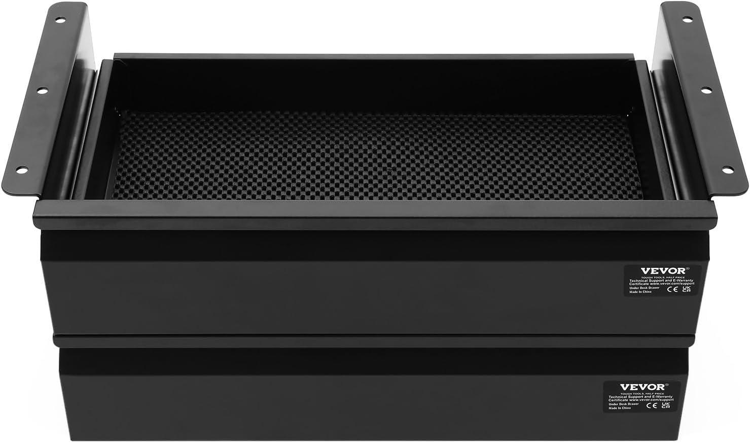 image:imageVEVOR Under Desk Lockable Slide Out Drawer 13 inch Under Desk Pullout Drawer for Sit Stand Workstation Secure Under Counter Drawers for Home Office Storage Organizer Black16inch Double