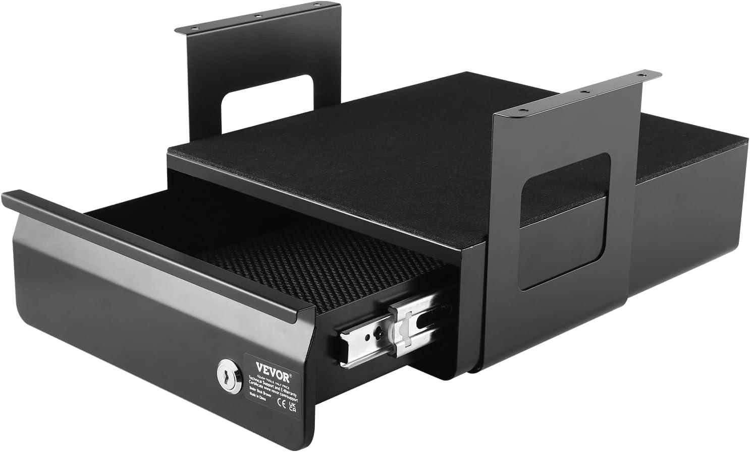 image:imageVEVOR Under Desk Lockable Slide Out Drawer 13 inch Under Desk Pullout Drawer for Sit Stand Workstation Secure Under Counter Drawers for Home Office Storage Organizer BlackSingle