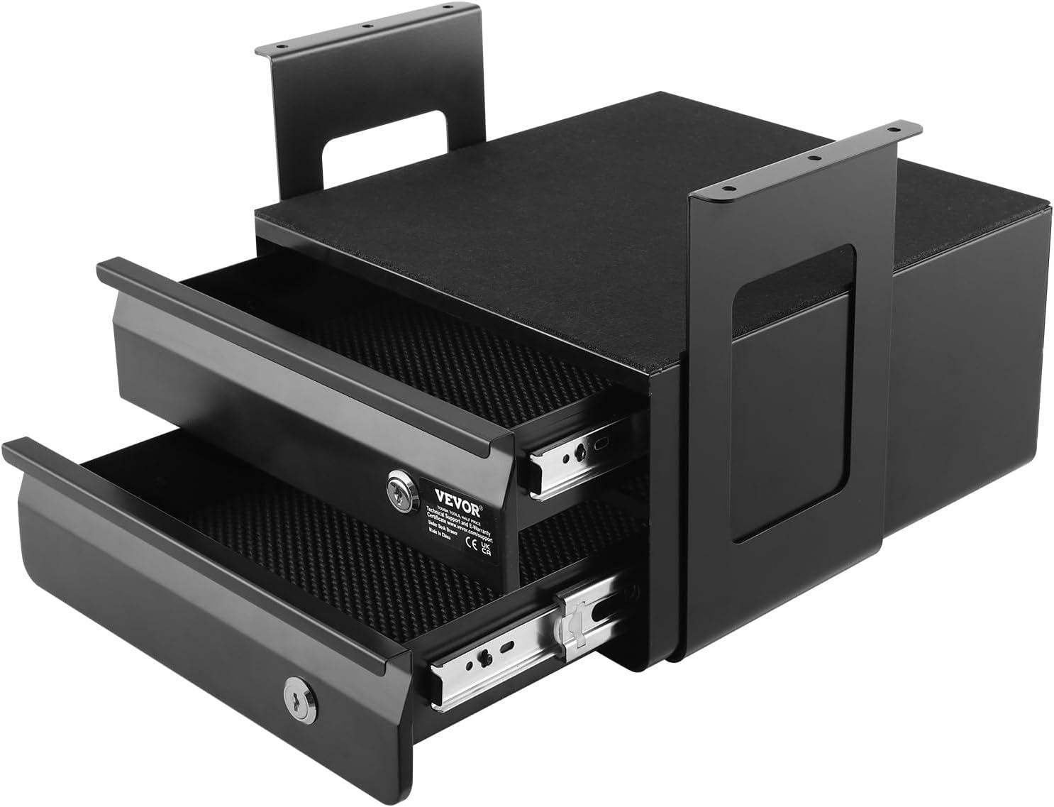 image:imageVEVOR Under Desk Lockable Slide Out Drawer 13 inch Under Desk Pullout Drawer for Sit Stand Workstation Secure Under Counter Drawers for Home Office Storage Organizer BlackDouble
