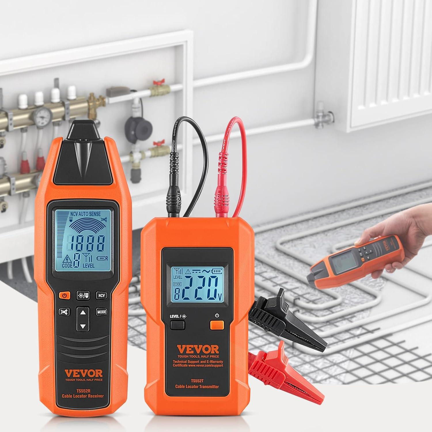 image:imageVEVOR Underground Cable Locator 8 Ft Max Detect Depth Cable Tester 12 to 600V NVC Wire Tracer Break Detector Finder 6561Ft Detect Length for Electrical Circuits Pipelines Dog Fence Buried Cables