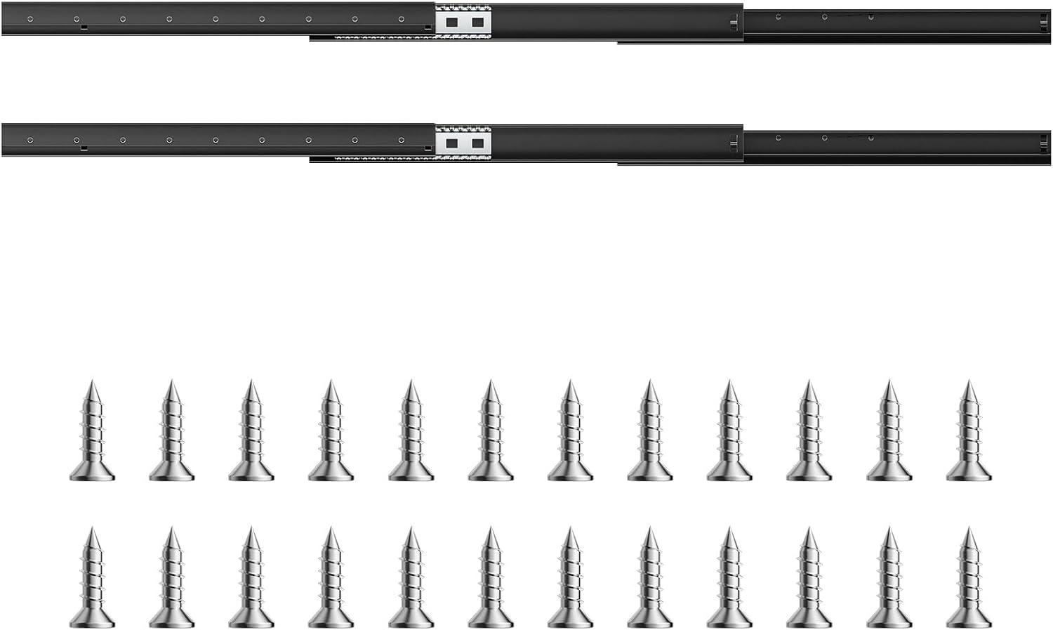 image:imageVEVOR Undermount Heavy Duty Drawer Slides 16 24 32 40 Inch 260 lb Load Capacity Full Extension Ball Bearing Under Stair Cabinet Rails Bottom Stair Cabinet Glides Track Runners16inch Black24 Inch