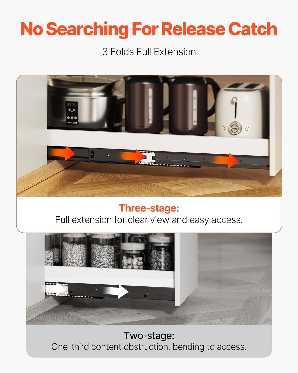 image:imageVEVOR Undermount Heavy Duty Drawer Slides 16 24 32 40 Inch 260 lb Load Capacity Full Extension Ball Bearing Under Stair Cabinet Rails Bottom Stair Cabinet Glides Track Runners16inch Black16 Inch