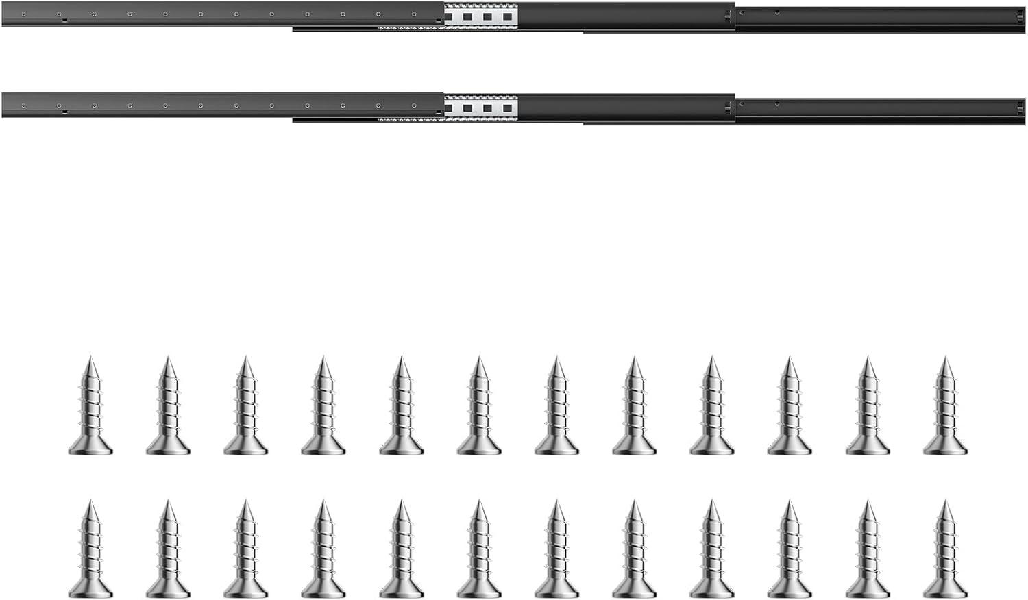 image:imageVEVOR Undermount Heavy Duty Drawer Slides 16 24 32 40 Inch 260 lb Load Capacity Full Extension Ball Bearing Under Stair Cabinet Rails Bottom Stair Cabinet Glides Track Runners16inch Black32 Inch