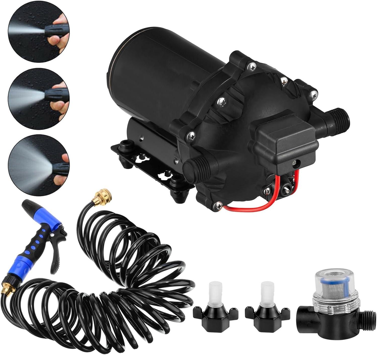 image:imageVEVOR Water Diaphragm Pump 12V DC 55 GPM Flow 70 PSI Rated Pressure 40100 PSI Adjustable 12 MNPT Self Priming Sprayer Pump with Pressure Switch for RV Camper Marine Boat Lawn FCC Certified12V 55GPM 70PSI
