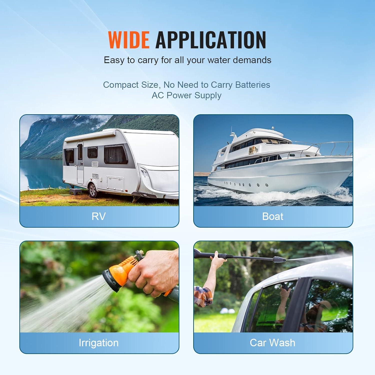 image:imageVEVOR Water Diaphragm Pump 12V DC 55 GPM Flow 70 PSI Rated Pressure 40100 PSI Adjustable 12 MNPT Self Priming Sprayer Pump with Pressure Switch for RV Camper Marine Boat Lawn FCC Certified110V 33GPM 45PSI