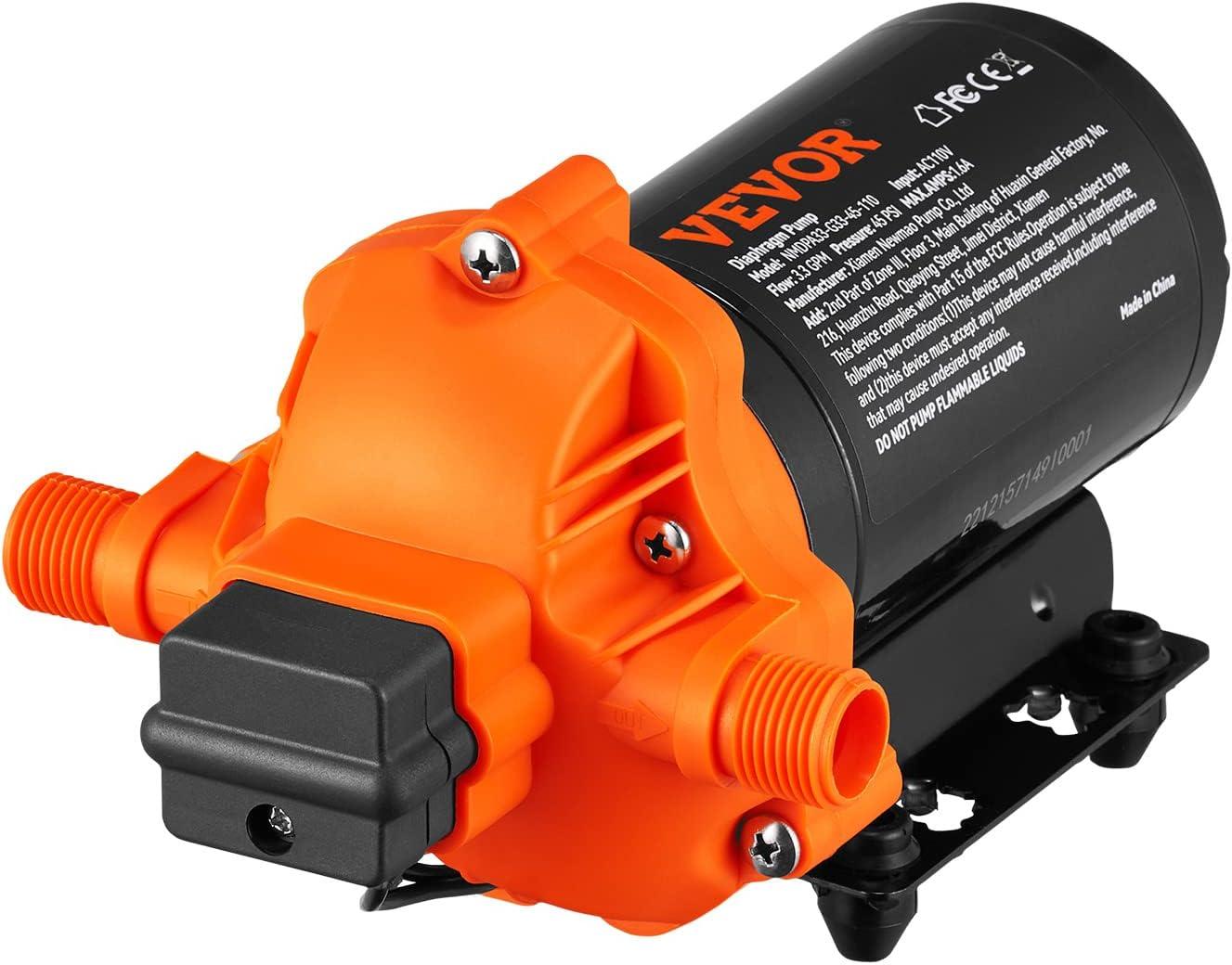 image:imageVEVOR Water Diaphragm Pump 12V DC 55 GPM Flow 70 PSI Rated Pressure 40100 PSI Adjustable 12 MNPT Self Priming Sprayer Pump with Pressure Switch for RV Camper Marine Boat Lawn FCC Certified110V 33GPM 45PSI