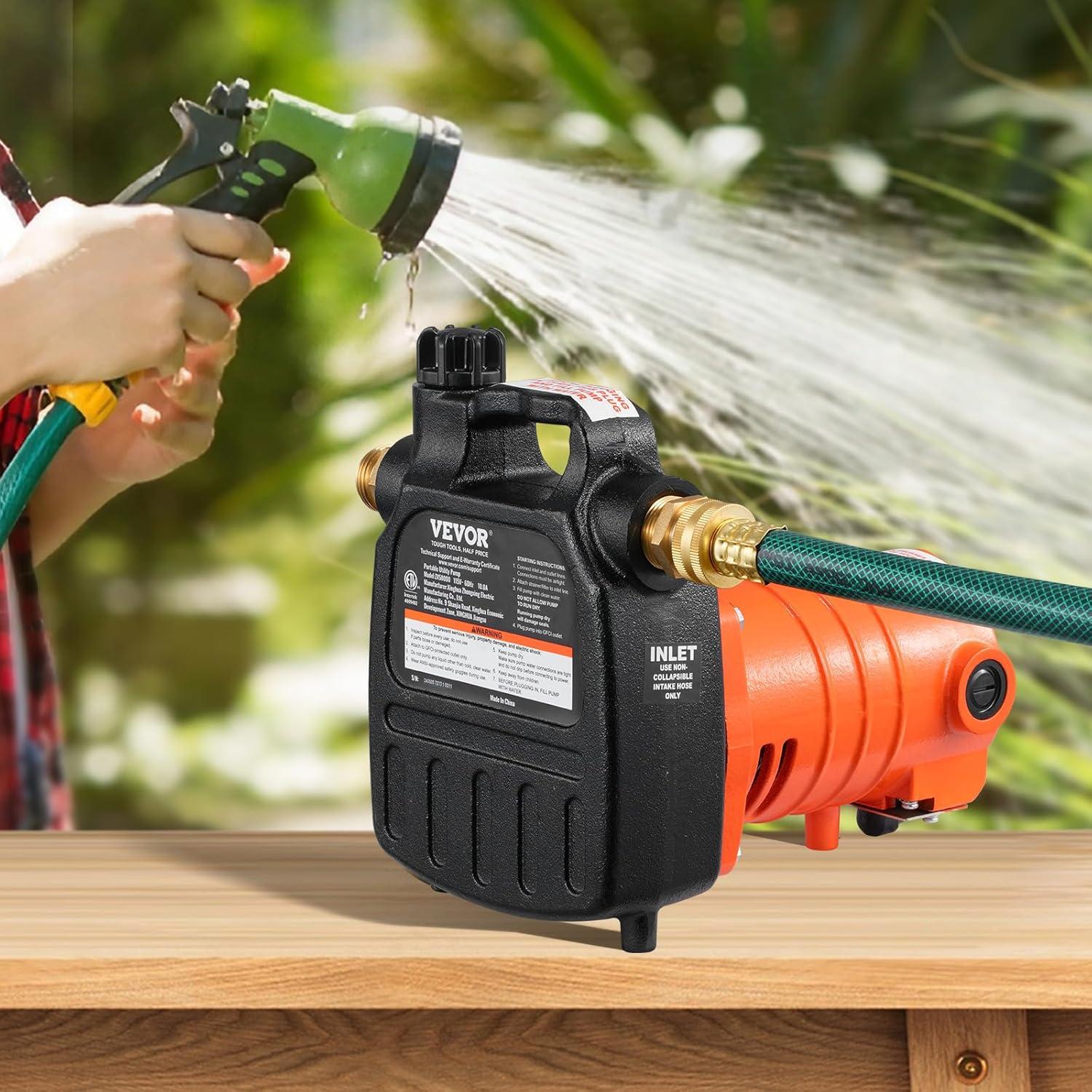 image:imageVEVOR Water Transfer Pump 12V Battery Powered Utility Pump 360 GPH 110HP Portable Electric Water Pump with Switch 6 ft Suction Hose Kit For Water Removal Nonsubmersible115V AC Cast Iron