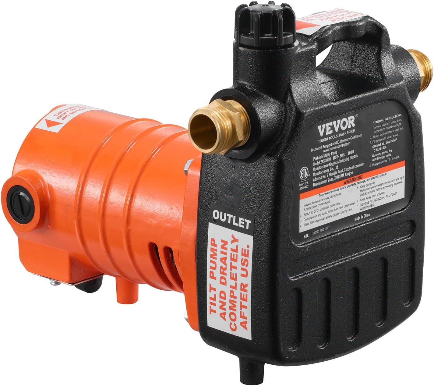 image:imageVEVOR Water Transfer Pump 12V Battery Powered Utility Pump 360 GPH 110HP Portable Electric Water Pump with Switch 6 ft Suction Hose Kit For Water Removal Nonsubmersible115V AC Cast Iron
