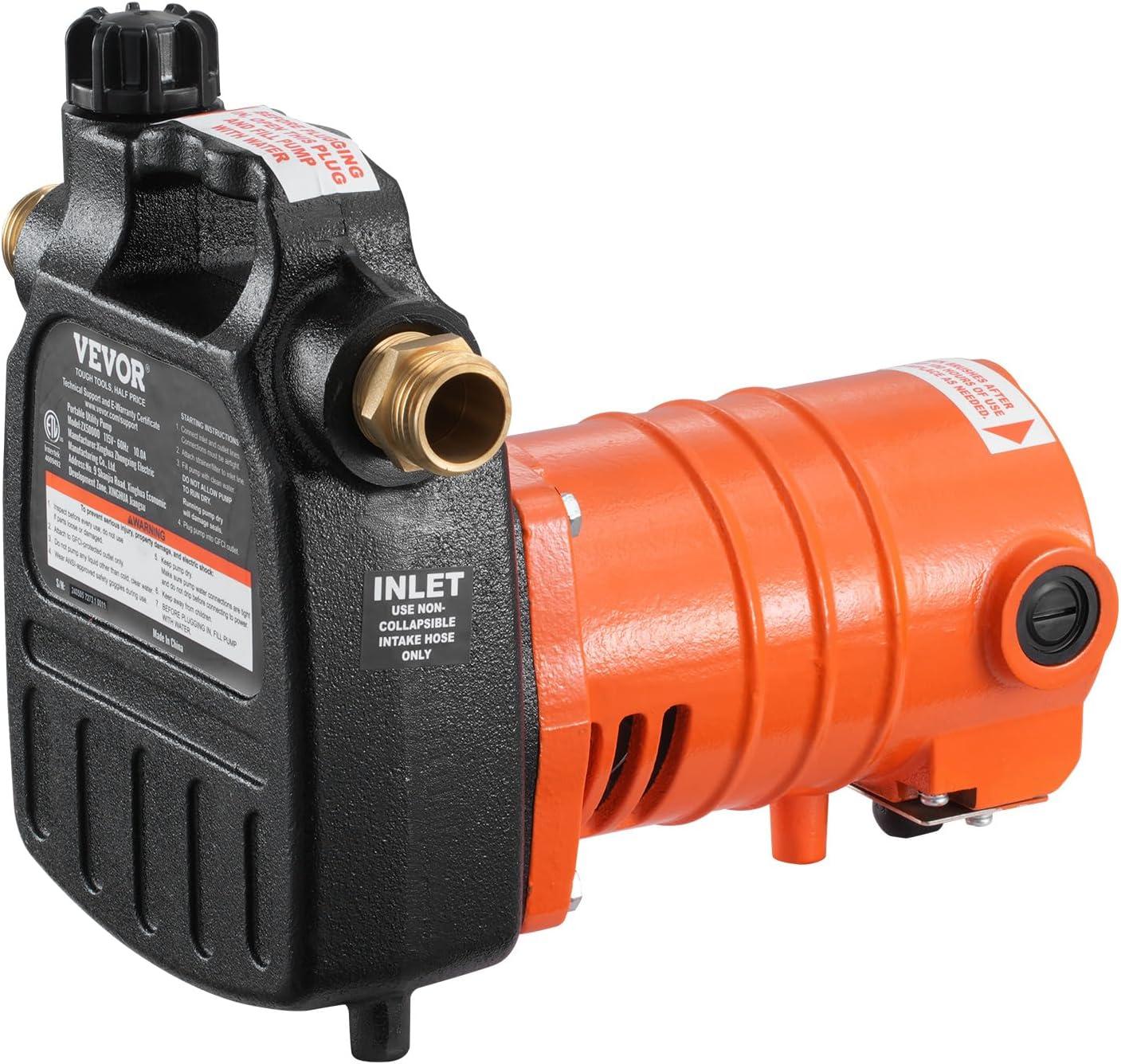 image:imageVEVOR Water Transfer Pump 12V Battery Powered Utility Pump 360 GPH 110HP Portable Electric Water Pump with Switch 6 ft Suction Hose Kit For Water Removal Nonsubmersible115V AC Cast Iron