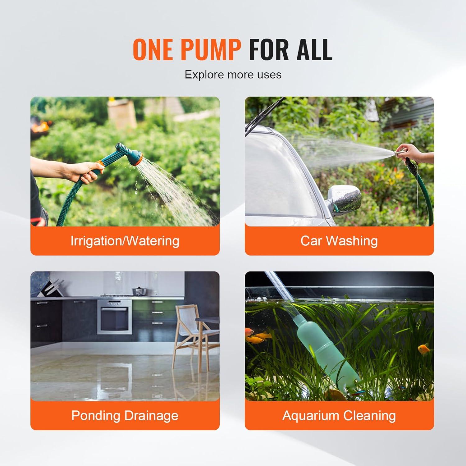 image:imageVEVOR Water Transfer Pump 12V Battery Powered Utility Pump 360 GPH 110HP Portable Electric Water Pump with Switch 6 ft Suction Hose Kit For Water Removal Nonsubmersible115VAC
