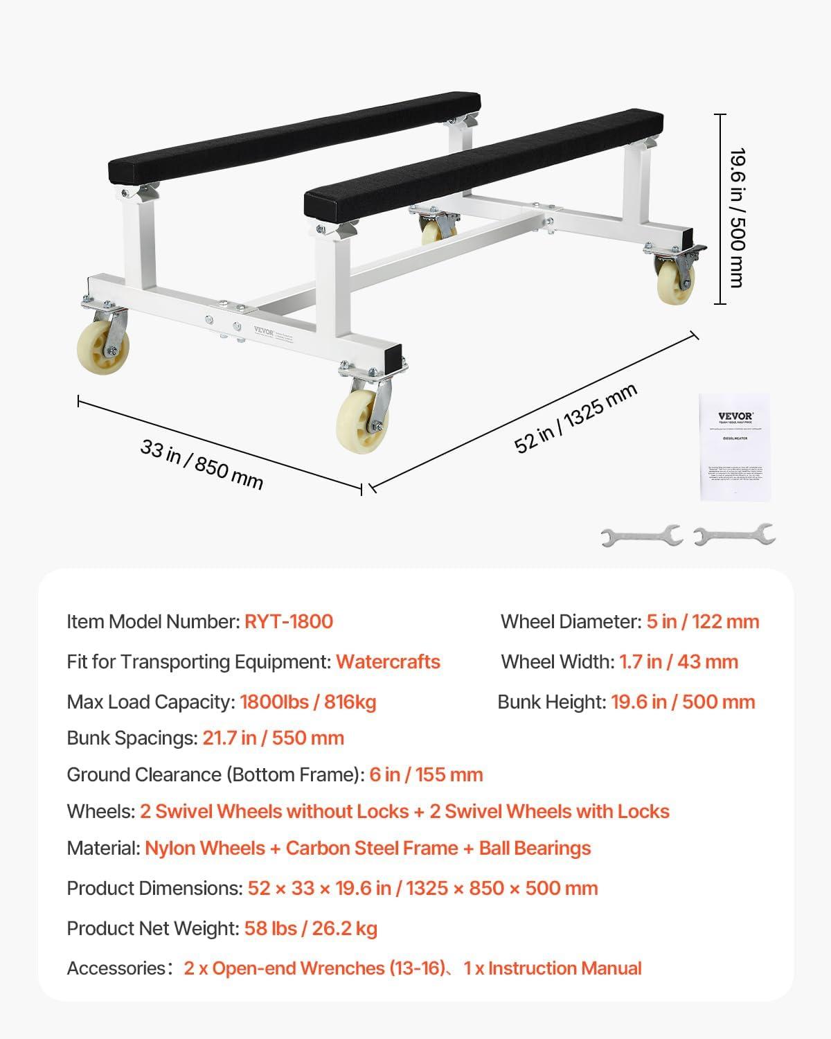 image:imageVEVOR Watercraft PWC Dolly 100013001800 lbs Load Capacity Jet Ski Stand PWC Cart for Moving Watercraft Bunks with 4 Casters amp 2 Brakes HeavyDuty Jet Ski Cart for Kayaks Jet Skis Speedboats1800lbs