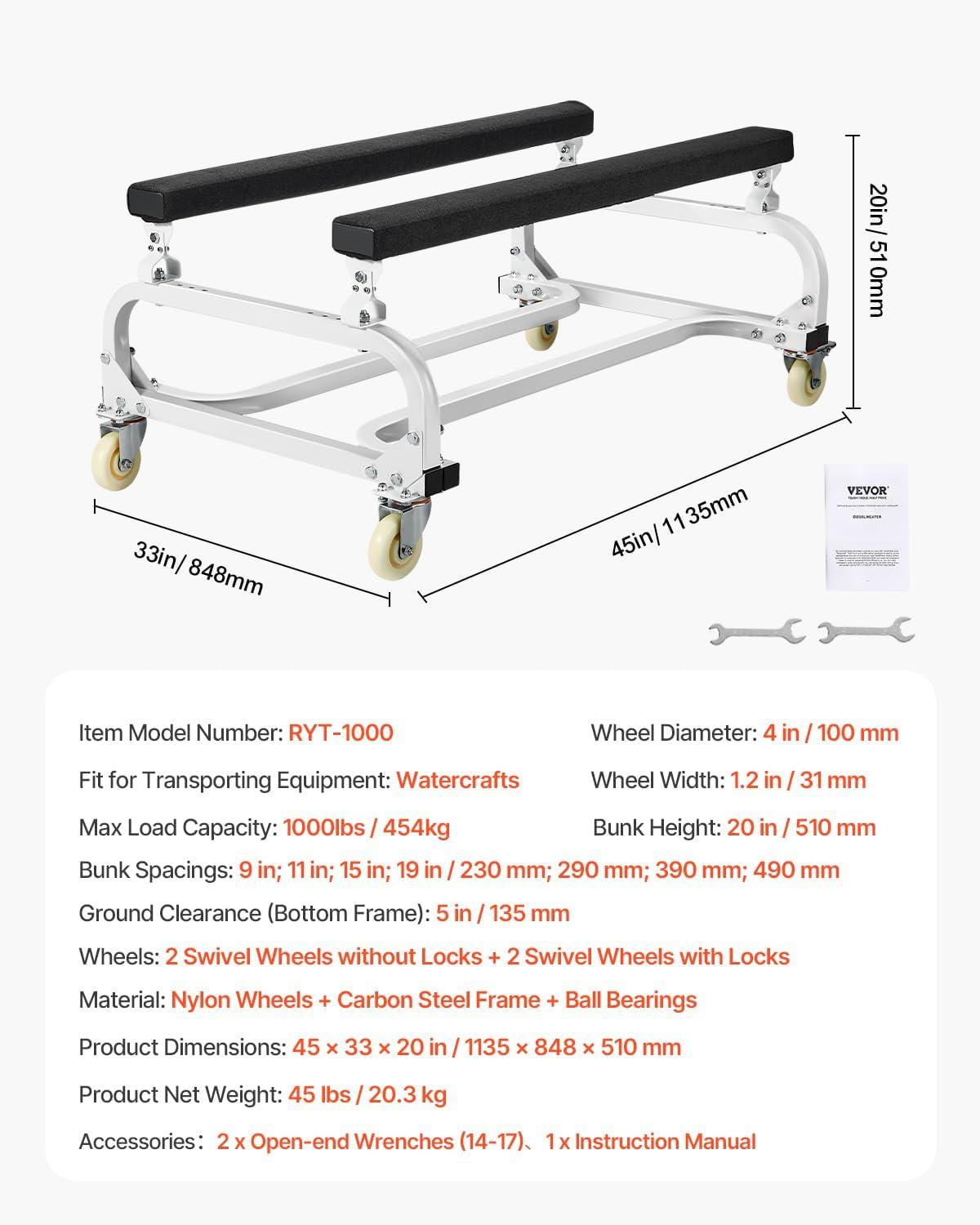 image:imageVEVOR Watercraft PWC Dolly 100013001800 lbs Load Capacity Jet Ski Stand PWC Cart for Moving Watercraft Bunks with 4 Casters amp 2 Brakes HeavyDuty Jet Ski Cart for Kayaks Jet Skis Speedboats1000lbs