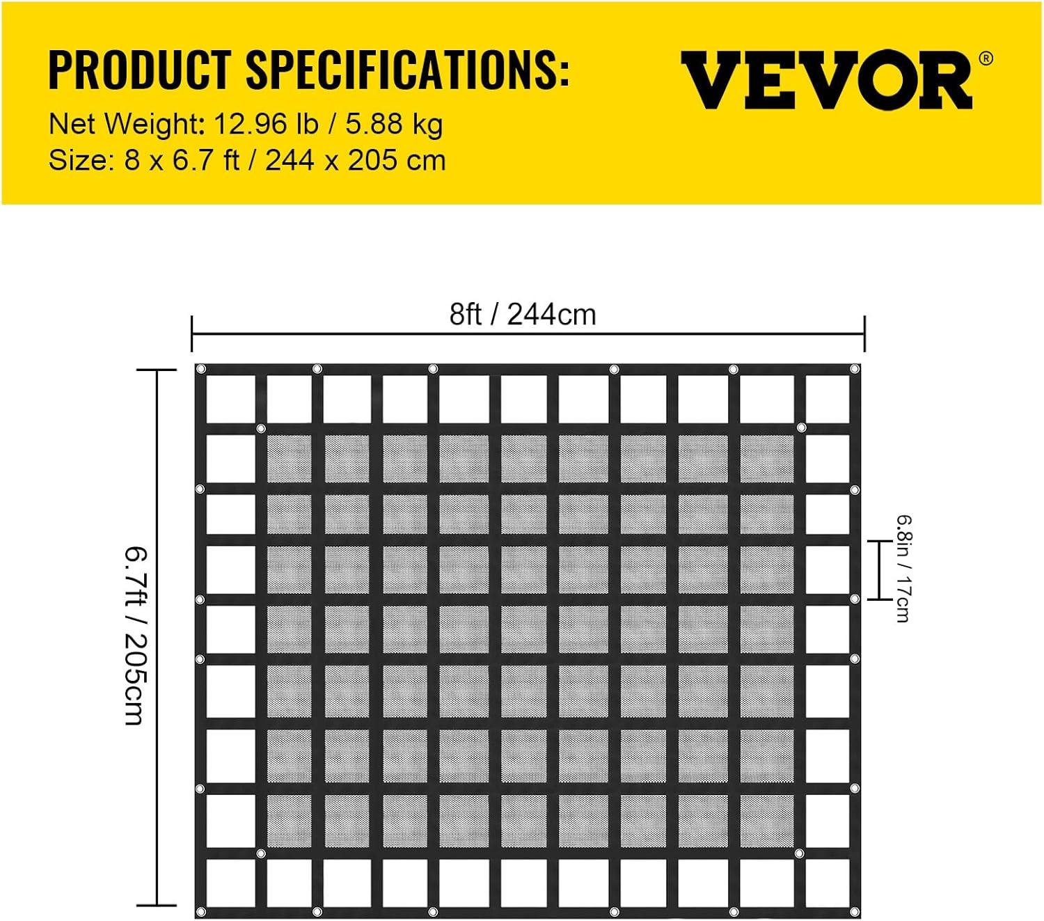 image:imageVEVOR Waterproof Cargo Net 96 in x 81 in Heavy Duty Truck Cargo NetWLL 700lbs 4 Adjustable Straps with Carabiners amp SHooks Truck Bed Cover for Trailer Pickup Boat Jeep SUV 675 x 8PP