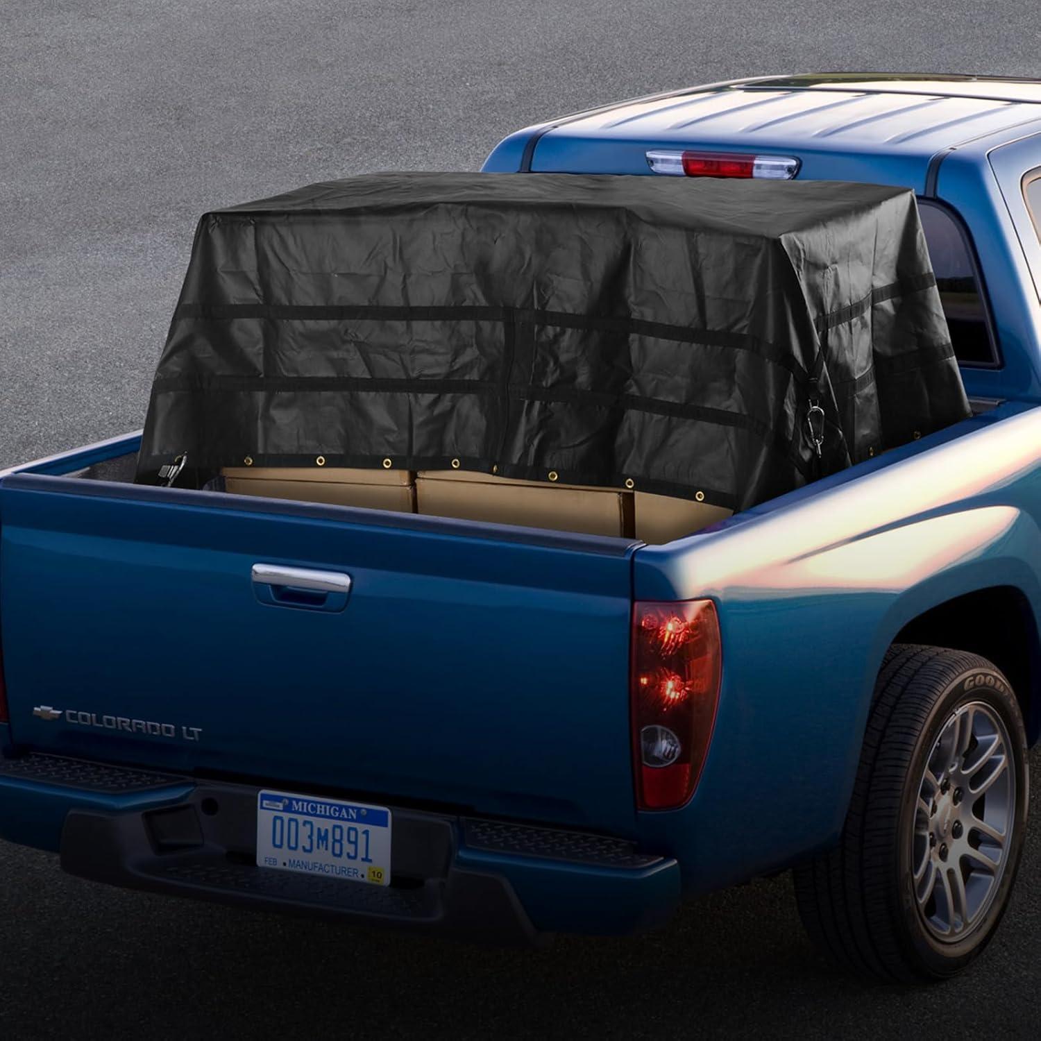 image:imageVEVOR Waterproof Cargo Net 96 in x 81 in Heavy Duty Truck Cargo NetWLL 700lbs 4 Adjustable Straps with Carabiners amp SHooks Truck Bed Cover for Trailer Pickup Boat Jeep SUV 675 x 8Waterproof