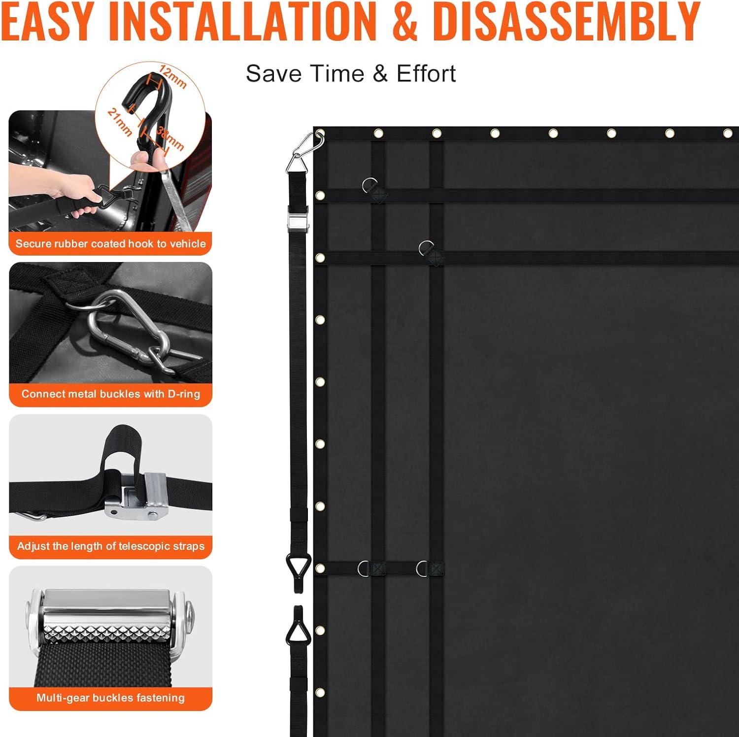 image:imageVEVOR Waterproof Cargo Net 96 in x 81 in Heavy Duty Truck Cargo NetWLL 700lbs 4 Adjustable Straps with Carabiners amp SHooks Truck Bed Cover for Trailer Pickup Boat Jeep SUV 675 x 8Waterproof