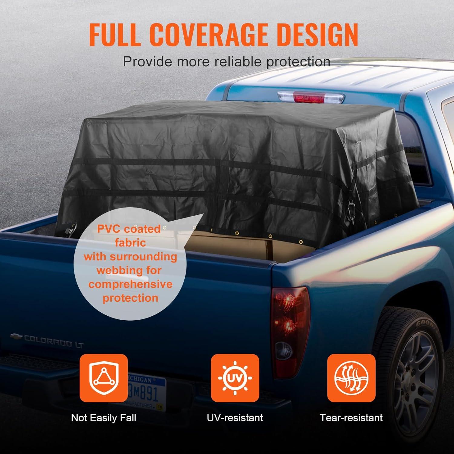 image:imageVEVOR Waterproof Cargo Net 96 in x 81 in Heavy Duty Truck Cargo NetWLL 700lbs 4 Adjustable Straps with Carabiners amp SHooks Truck Bed Cover for Trailer Pickup Boat Jeep SUV 675 x 8Waterproof