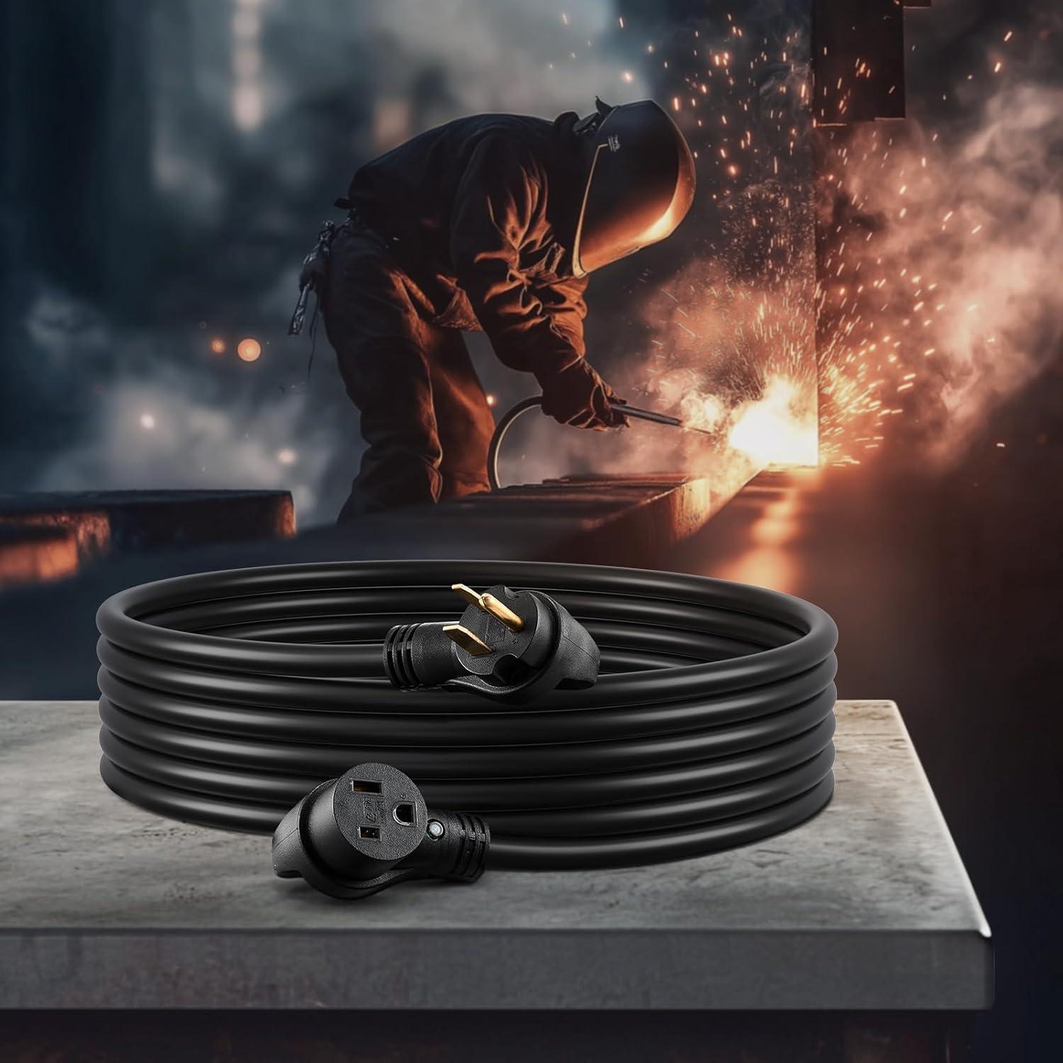 image:imageVEVOR Welder Extension Cord 30 Amp 50 Feet NEMA 650 Plug 103 AWG 3 Prong 250V 7500W Heavy Duty Welding Cable for MIG Lincoln Plasma Miller TIG10 AWG