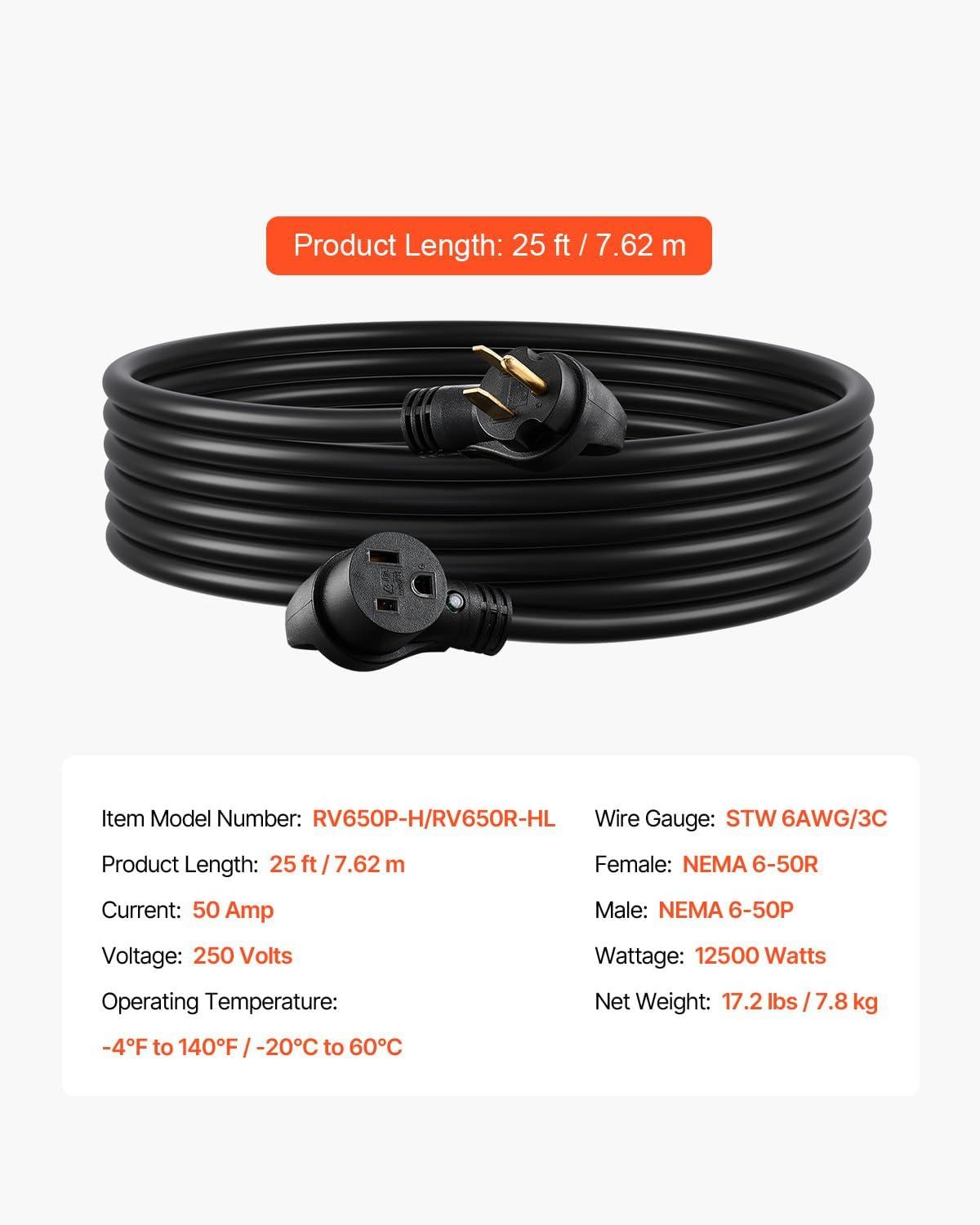 image:imageVEVOR Welder Extension Cord 30 Amp 50 Feet NEMA 650 Plug 103 AWG 3 Prong 250V 7500W Heavy Duty Welding Cable for MIG Lincoln Plasma Miller TIG6 AWG