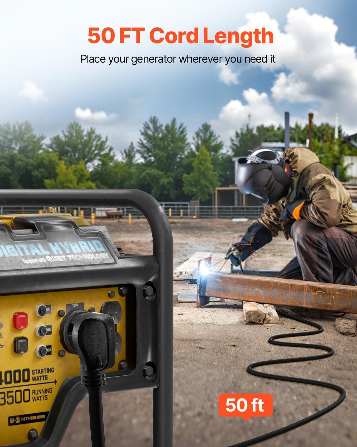 image:imageVEVOR Welder Extension Cord 30 Amp 50 Feet NEMA 650 Plug 103 AWG 3 Prong 250V 7500W Heavy Duty Welding Cable for MIG Lincoln Plasma Miller TIG6 AWG