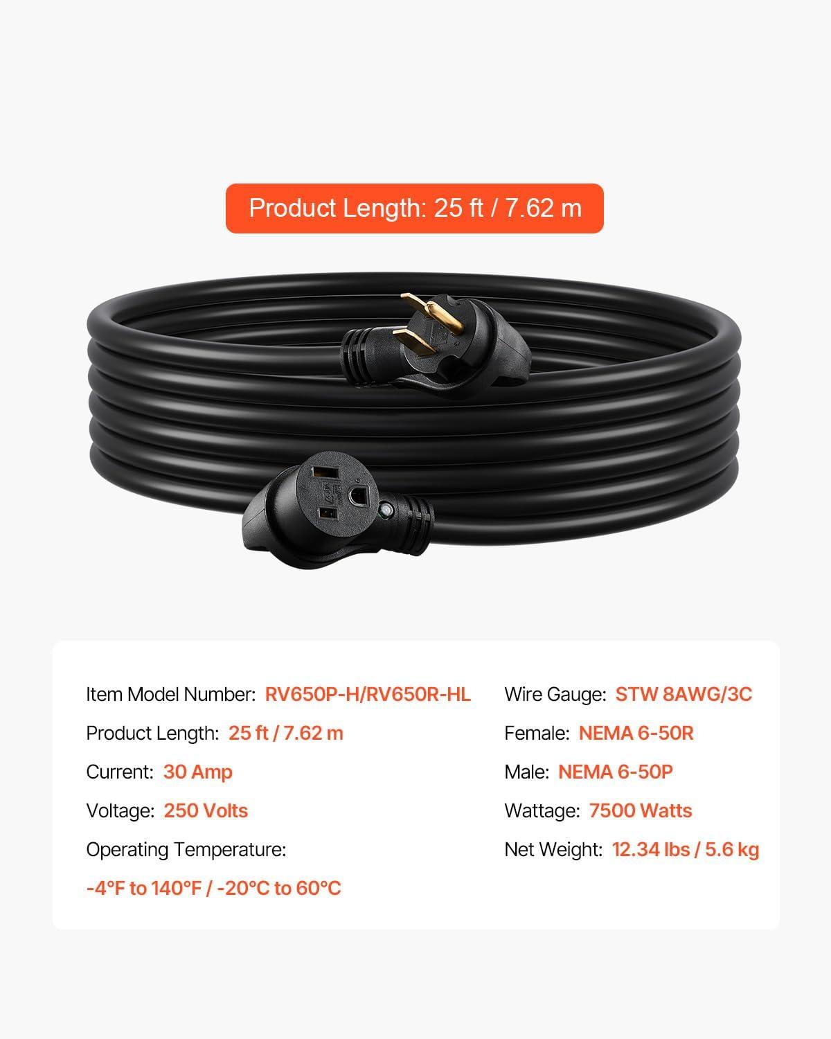 image:imageVEVOR Welder Extension Cord 30 Amp 50 Feet NEMA 650 Plug 103 AWG 3 Prong 250V 7500W Heavy Duty Welding Cable for MIG Lincoln Plasma Miller TIG8 AWG