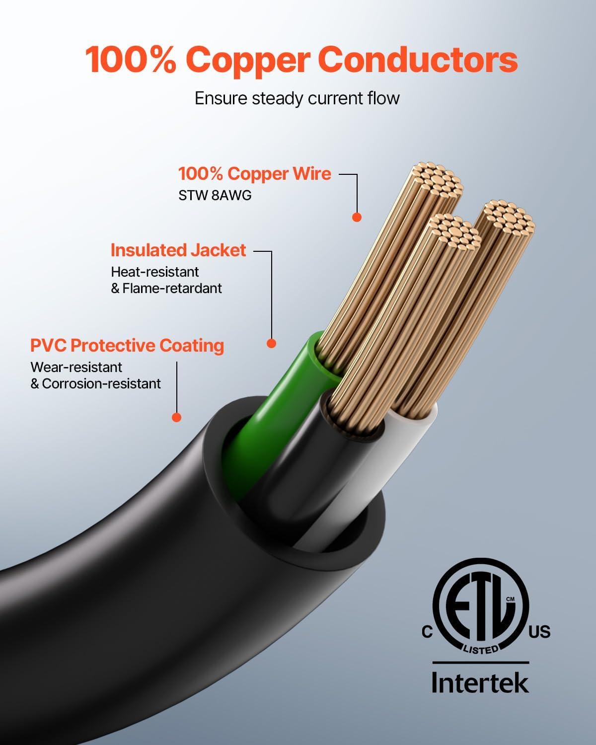 image:imageVEVOR Welder Extension Cord 30 Amp 50 Feet NEMA 650 Plug 103 AWG 3 Prong 250V 7500W Heavy Duty Welding Cable for MIG Lincoln Plasma Miller TIG8 AWG