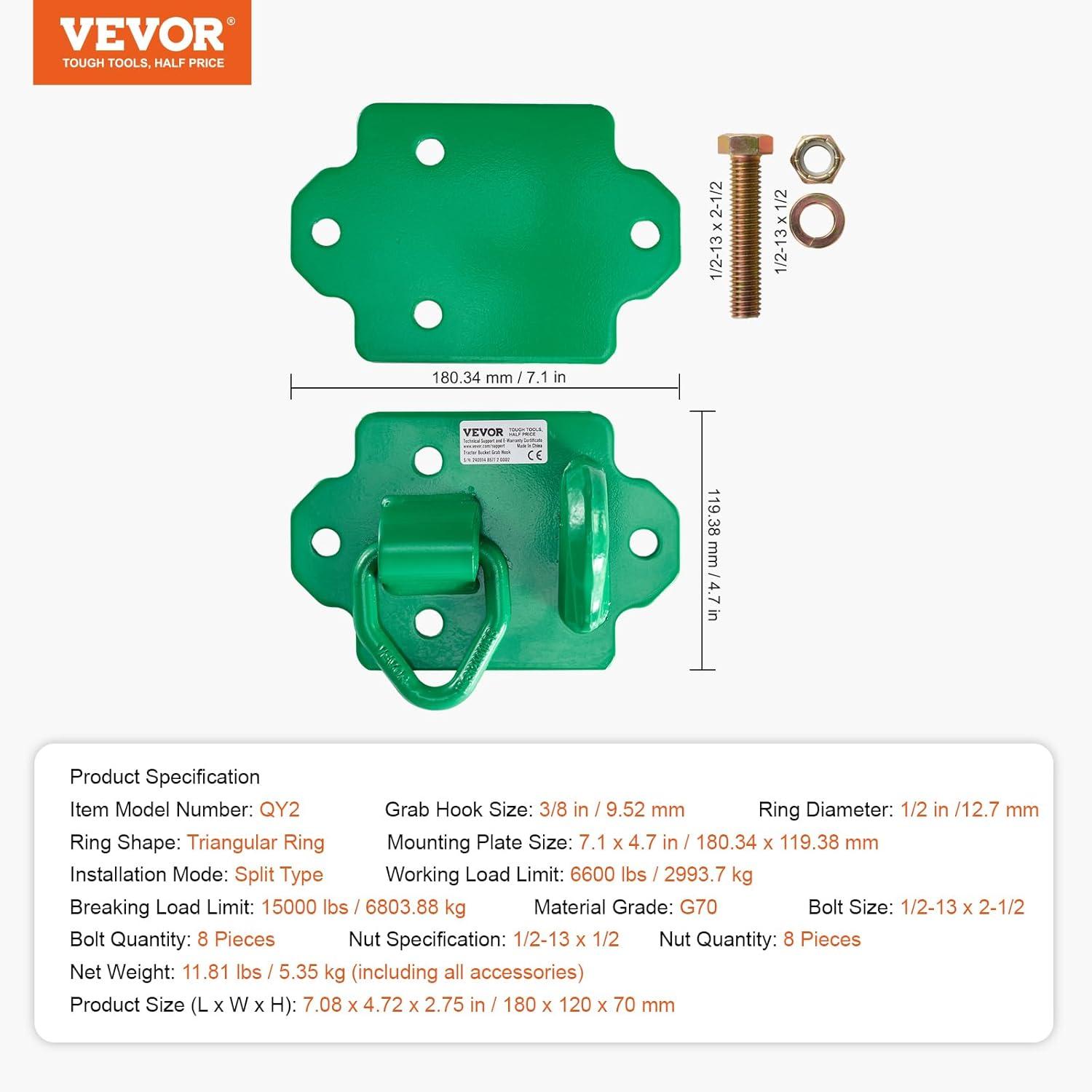 image:imageVEVOR Weldon Grab Chain Hooks 38 Heavy Duty Tow Hook G70 Forged Steel 6 Packs Tractor Hook Weldable Compatible for Tractor Bucket Crane Chain Hoist Forklift Maximum Break Strength 15000 lbs2PCS Split