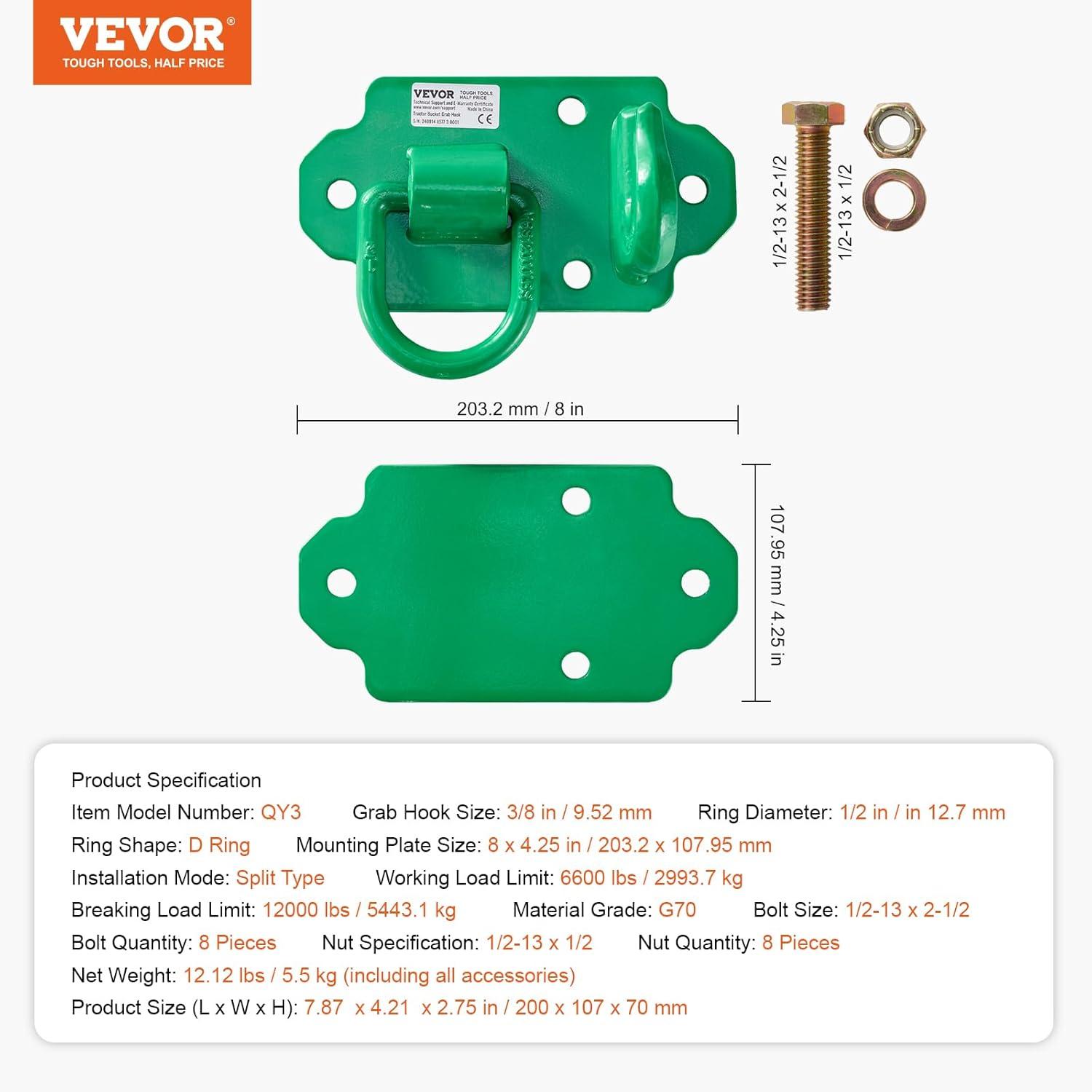 image:imageVEVOR Weldon Grab Chain Hooks 38 Heavy Duty Tow Hook G70 Forged Steel 6 Packs Tractor Hook Weldable Compatible for Tractor Bucket Crane Chain Hoist Forklift Maximum Break Strength 15000 lbs2PCS Split