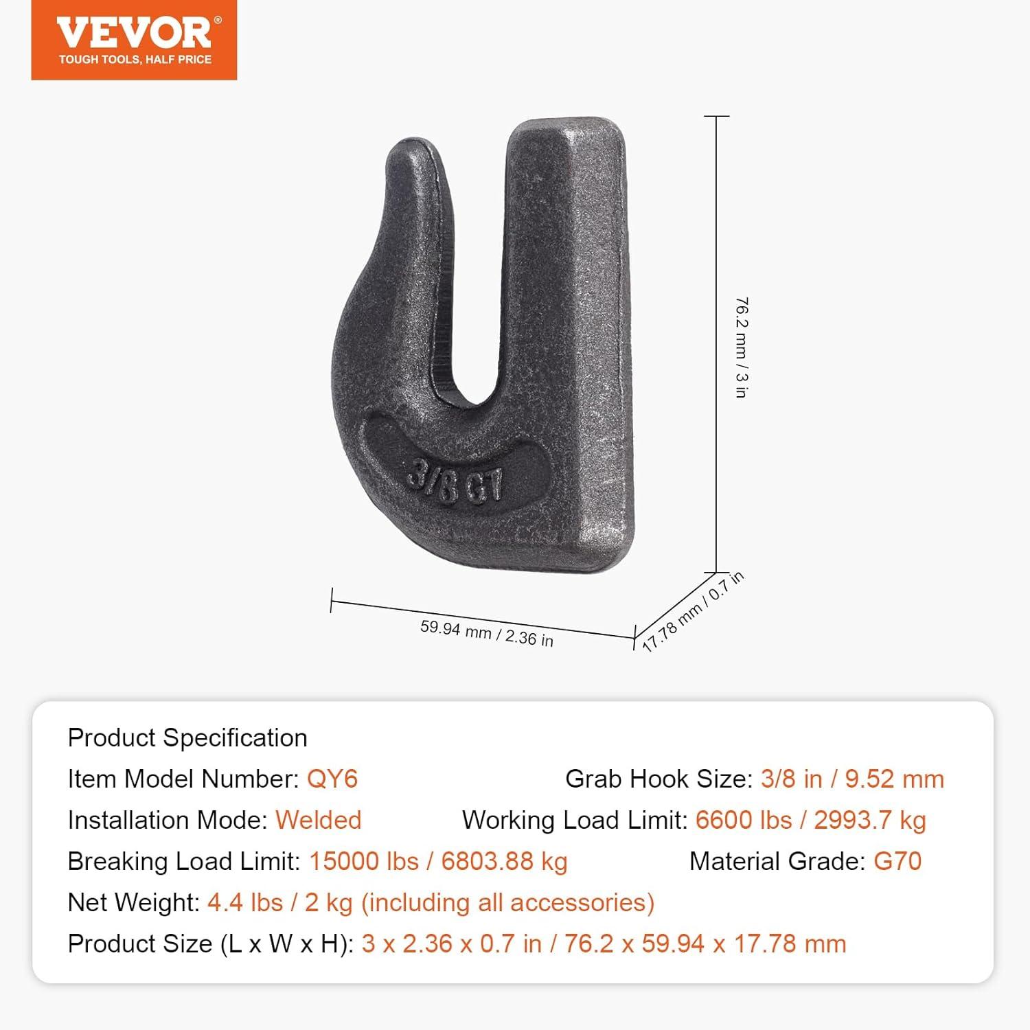 image:imageVEVOR Weldon Grab Chain Hooks 38 Heavy Duty Tow Hook G70 Forged Steel 6 Packs Tractor Hook Weldable Compatible for Tractor Bucket Crane Chain Hoist Forklift Maximum Break Strength 15000 lbs6PCS Welded