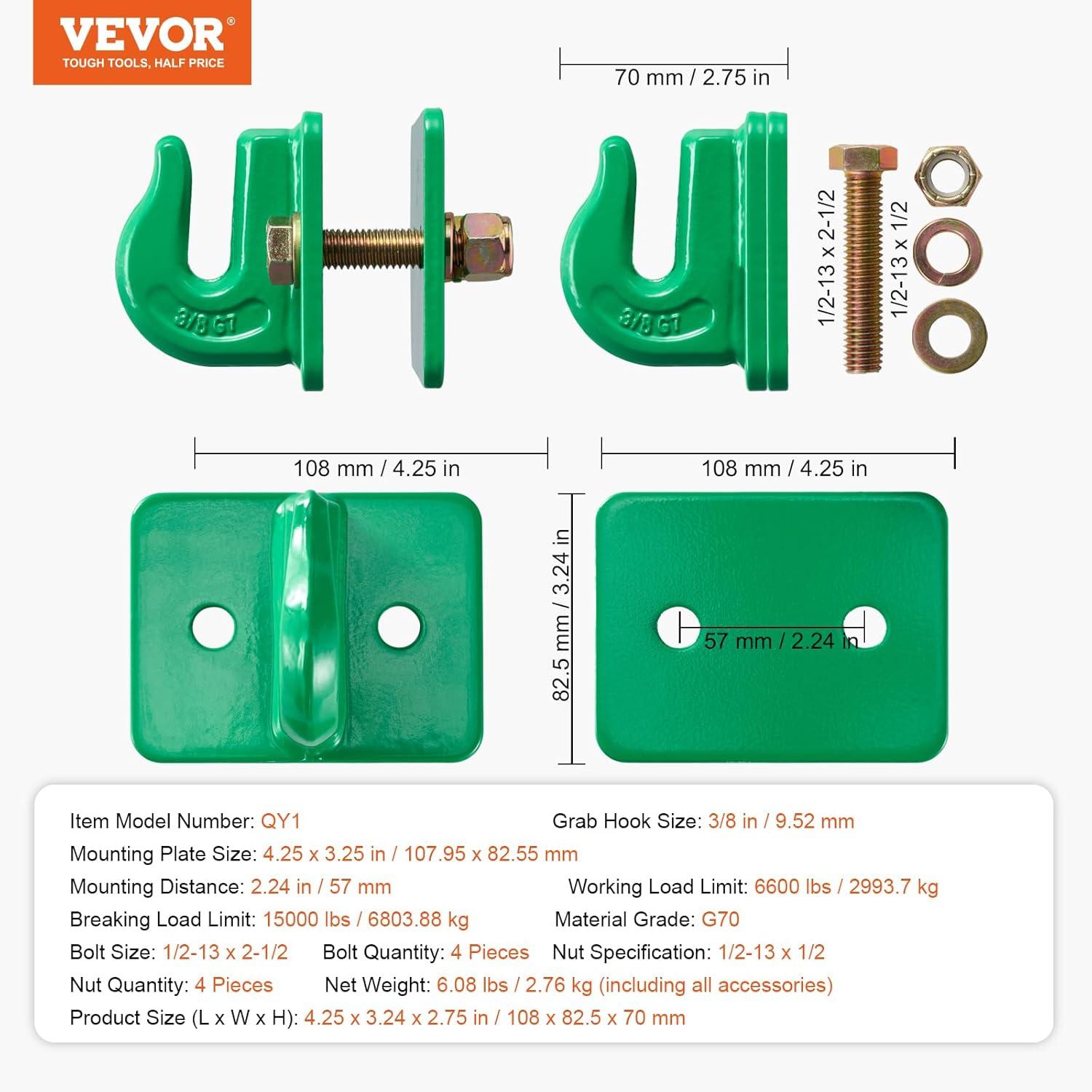 image:imageVEVOR Weldon Grab Chain Hooks 38 Heavy Duty Tow Hook G70 Forged Steel 6 Packs Tractor Hook Weldable Compatible for Tractor Bucket Crane Chain Hoist Forklift Maximum Break Strength 15000 lbs2PCS Split