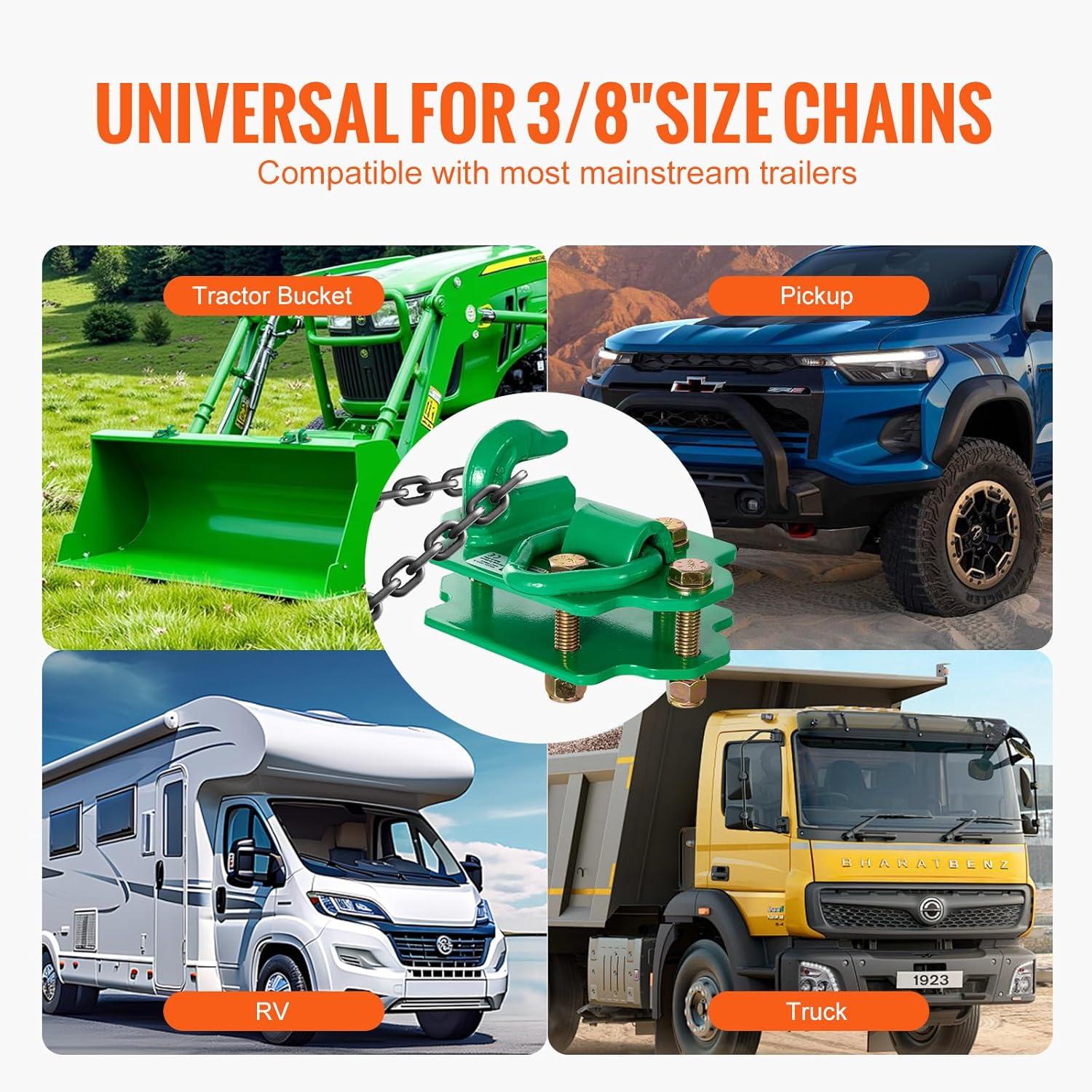 image:imageVEVOR Weldon Grab Chain Hooks 38 Heavy Duty Tow Hook G70 Forged Steel 6 Packs Tractor Hook Weldable Compatible for Tractor Bucket Crane Chain Hoist Forklift Maximum Break Strength 15000 lbs2PCS Split
