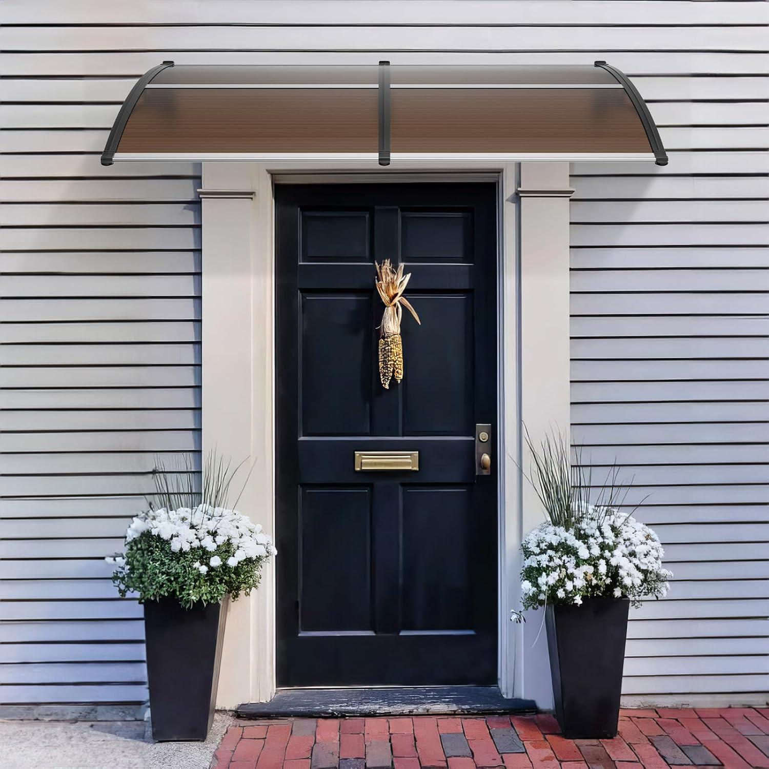 image:imageVEVOR Window Door Canopy 40 x 40 UPF 50 Polycarbonate for Door Canopy Exterior Entry Door Front Door Overhang for Rain Snow Sunlight Protection Hollow SheetBrown Board Black Bracket