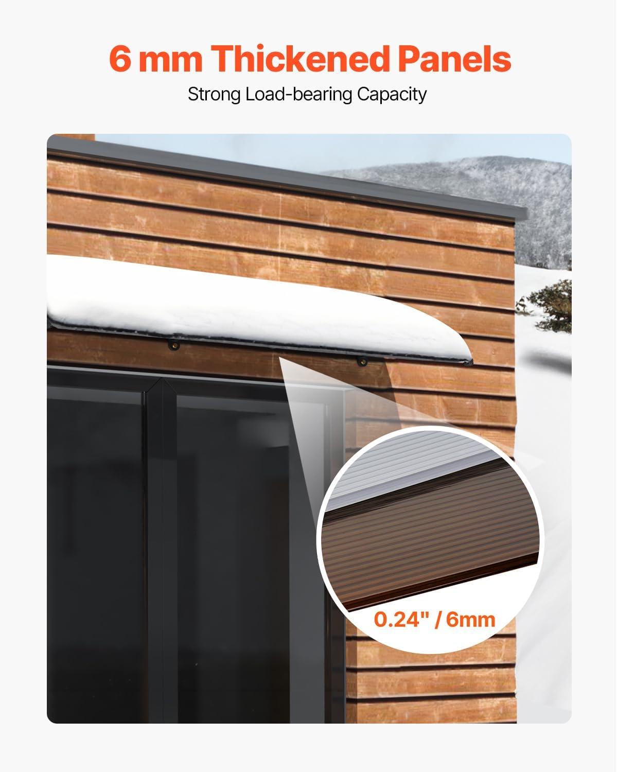 image:imageVEVOR Window Door Canopy 40 x 40 UPF 50 Polycarbonate for Door Canopy Exterior Entry Door Front Door Overhang for Rain Snow Sunlight Protection Hollow SheetBrown Board Black Bracket