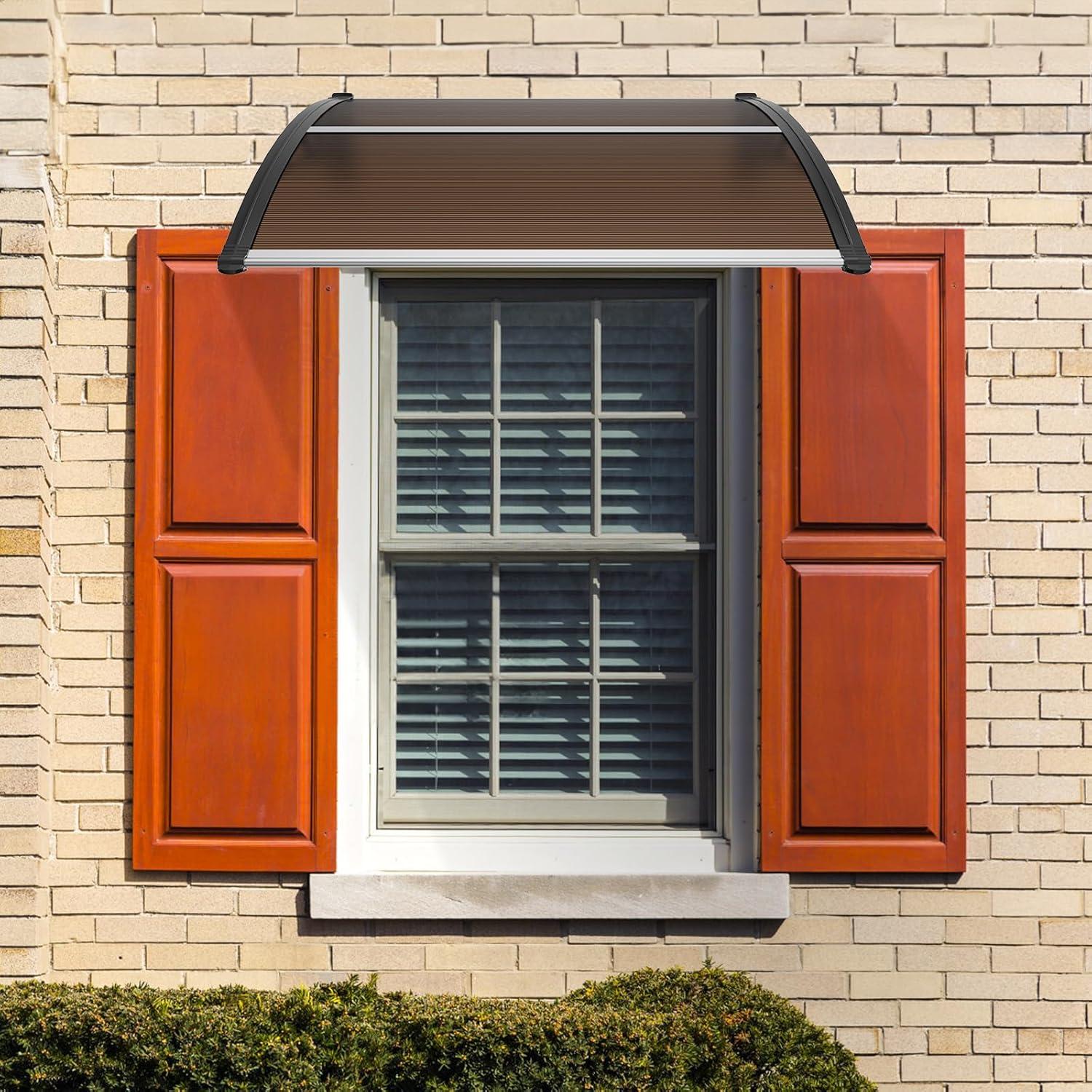 image:imageVEVOR Window Door Canopy 40 x 40 UPF 50 Polycarbonate for Door Canopy Exterior Entry Door Front Door Overhang for Rain Snow Sunlight Protection Hollow SheetBrown Board Black Bracket