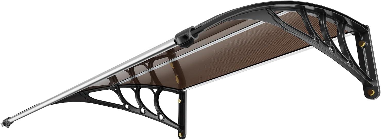 image:imageVEVOR Window Door Canopy 40 x 40 UPF 50 Polycarbonate for Door Canopy Exterior Entry Door Front Door Overhang for Rain Snow Sunlight Protection Hollow SheetBrown Board Black Bracket