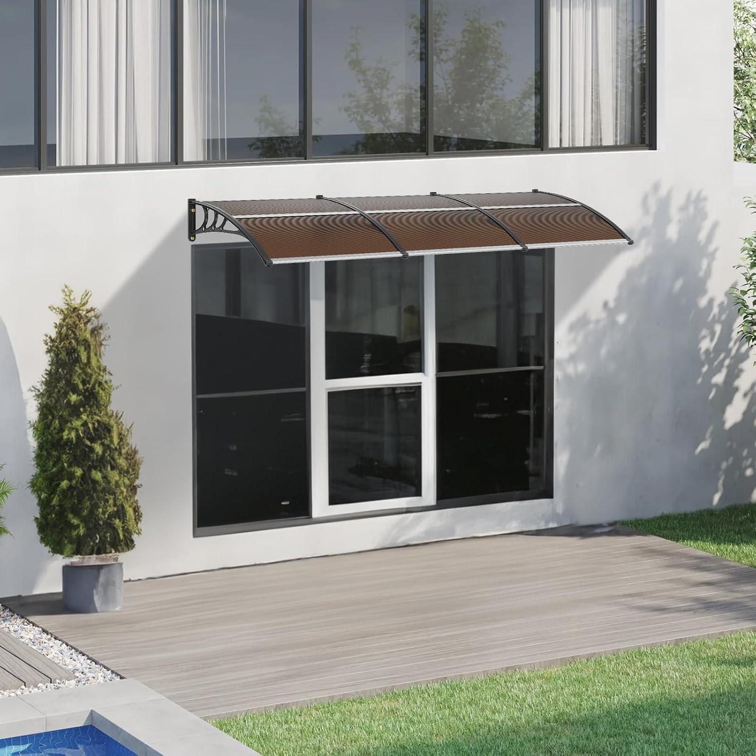 image:imageVEVOR Window Door Canopy 40 x 40 UPF 50 Polycarbonate for Door Canopy Exterior Entry Door Front Door Overhang for Rain Snow Sunlight Protection Hollow SheetBrown Board Black Bracket
