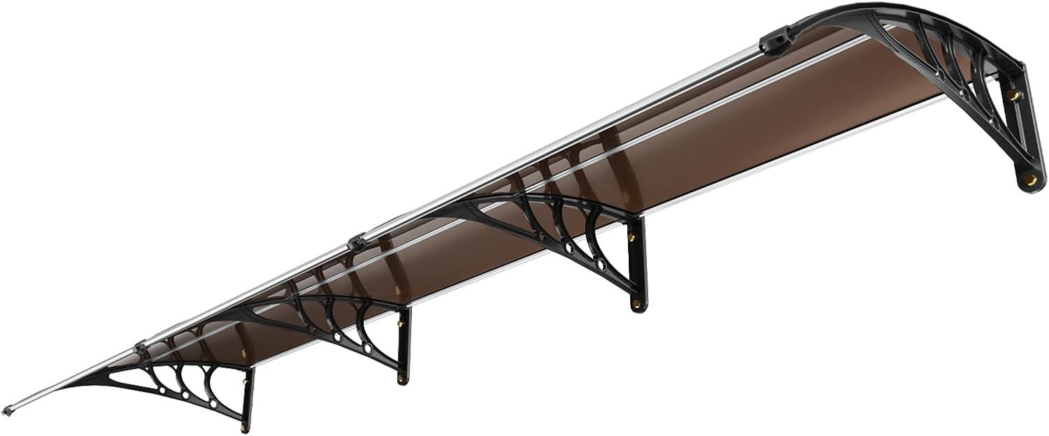 image:imageVEVOR Window Door Canopy 40 x 40 UPF 50 Polycarbonate for Door Canopy Exterior Entry Door Front Door Overhang for Rain Snow Sunlight Protection Hollow SheetBrown Board Black Bracket