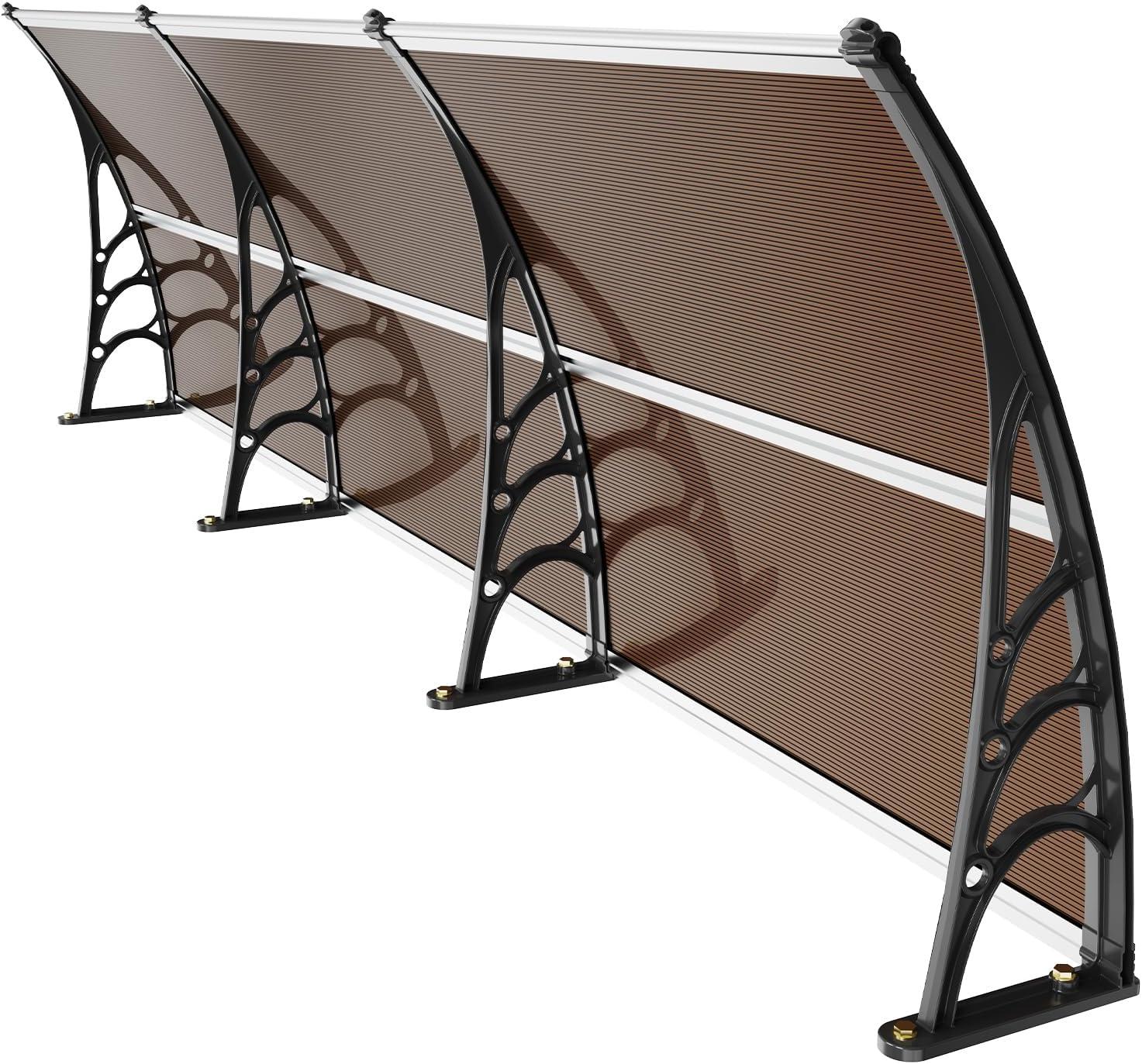 image:imageVEVOR Window Door Canopy 40 x 40 UPF 50 Polycarbonate for Door Canopy Exterior Entry Door Front Door Overhang for Rain Snow Sunlight Protection Hollow SheetBrown Board Black Bracket