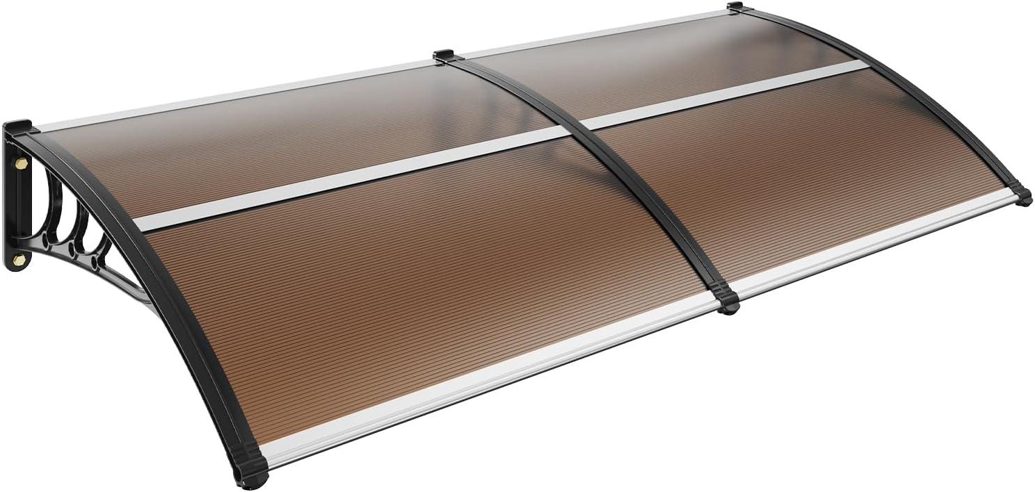 image:imageVEVOR Window Door Canopy 40 x 40 UPF 50 Polycarbonate for Door Canopy Exterior Entry Door Front Door Overhang for Rain Snow Sunlight Protection Hollow SheetBrown Board Black Bracket
