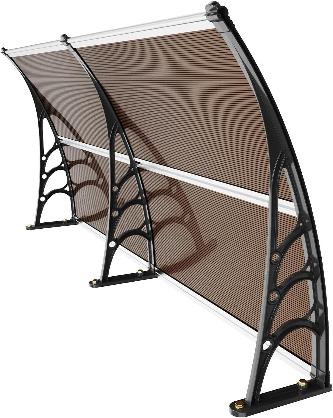 image:imageVEVOR Window Door Canopy 40 x 40 UPF 50 Polycarbonate for Door Canopy Exterior Entry Door Front Door Overhang for Rain Snow Sunlight Protection Hollow SheetBrown Board Black Bracket