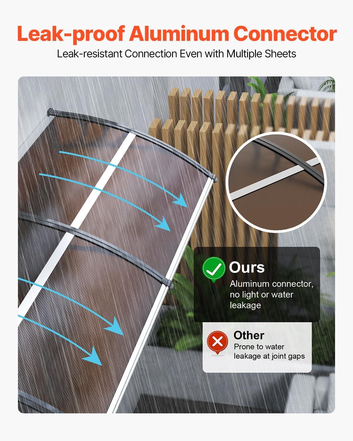 image:imageVEVOR Window Door Canopy 40 x 40 UPF 50 Polycarbonate for Door Canopy Exterior Entry Door Front Door Overhang for Rain Snow Sunlight Protection Hollow SheetBrown Board Black Bracket