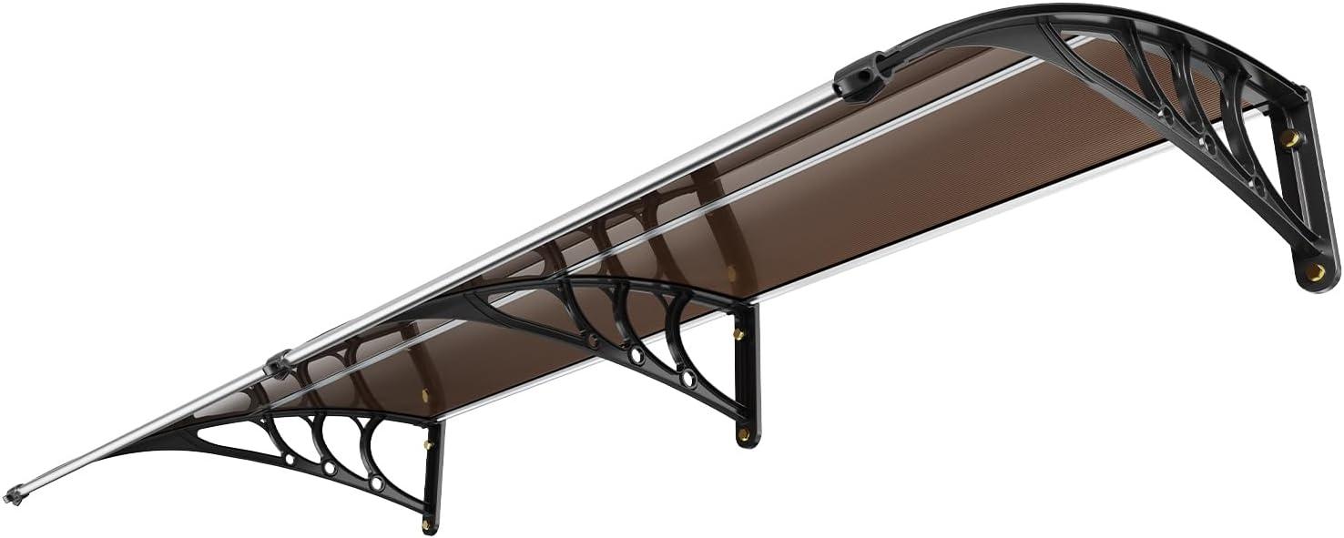 image:imageVEVOR Window Door Canopy 40 x 40 UPF 50 Polycarbonate for Door Canopy Exterior Entry Door Front Door Overhang for Rain Snow Sunlight Protection Hollow SheetBrown Board Black Bracket