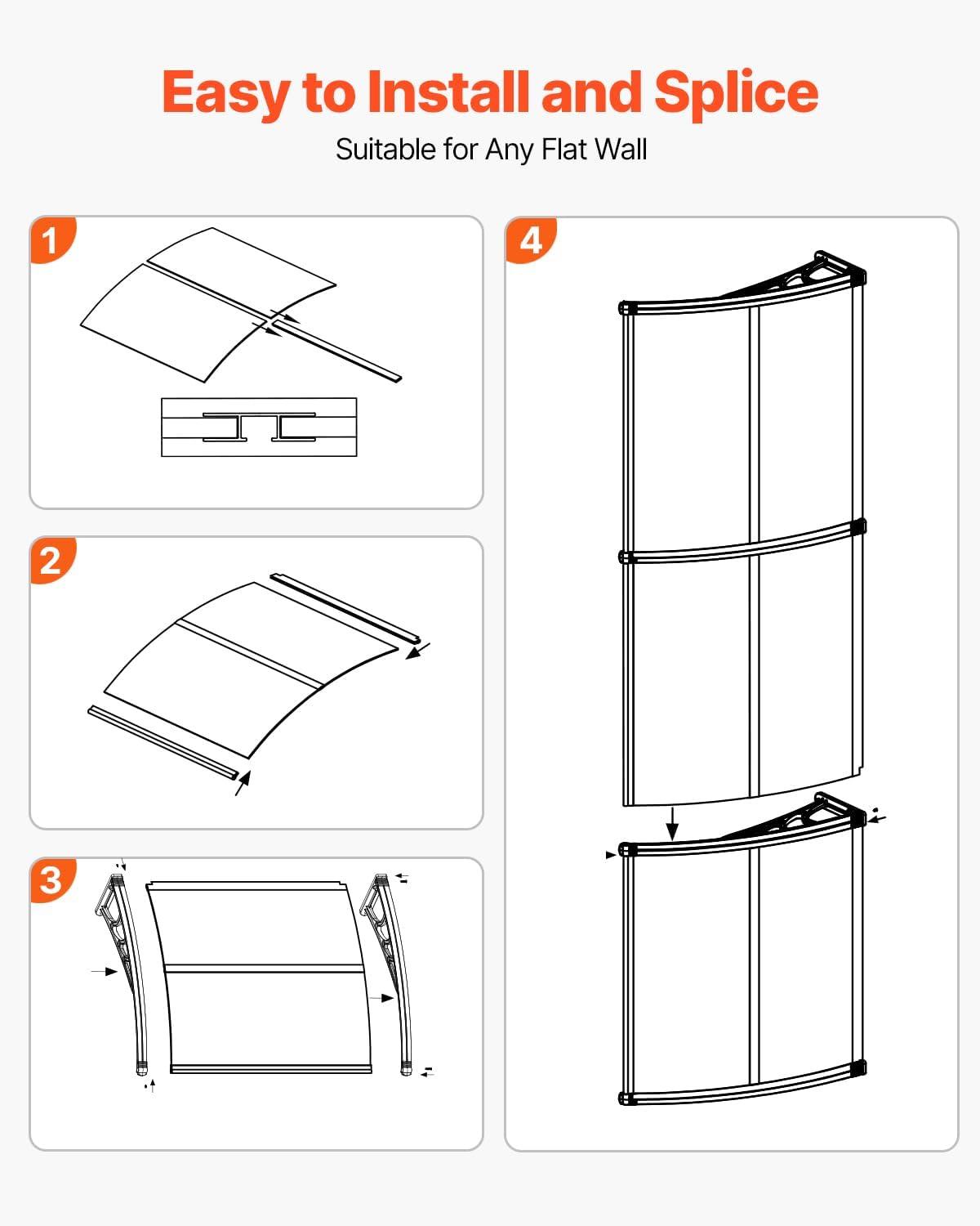 image:imageVEVOR Window Door Canopy 40 x 40 UPF 50 Polycarbonate for Door Canopy Exterior Entry Door Front Door Overhang for Rain Snow Sunlight Protection Hollow SheetBrown Board Black Bracket