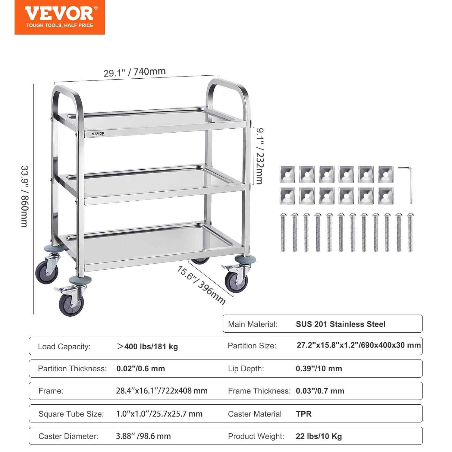 image:imageVEVORnbspStainless Steel Cartnbsp3 LayersnbspLab Utility Cartnbsp400 lbs Weight CapacitynbspMedical Cartnbspwith Lockable Universal Wheels for Lab Clinic Kitchen Salon