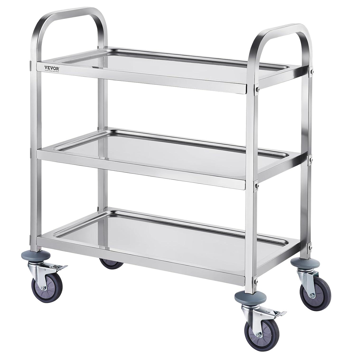 image:imageVEVORnbspStainless Steel Cartnbsp3 LayersnbspLab Utility Cartnbsp400 lbs Weight CapacitynbspMedical Cartnbspwith Lockable Universal Wheels for Lab Clinic Kitchen Salon