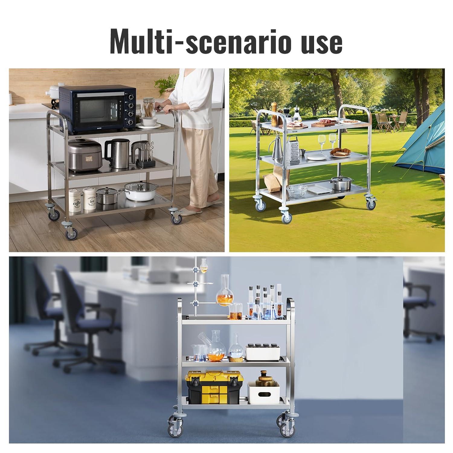 image:imageVEVORnbspStainless Steel Cartnbsp3 LayersnbspLab Utility Cartnbsp400 lbs Weight CapacitynbspMedical Cartnbspwith Lockable Universal Wheels for Lab Clinic Kitchen Salon