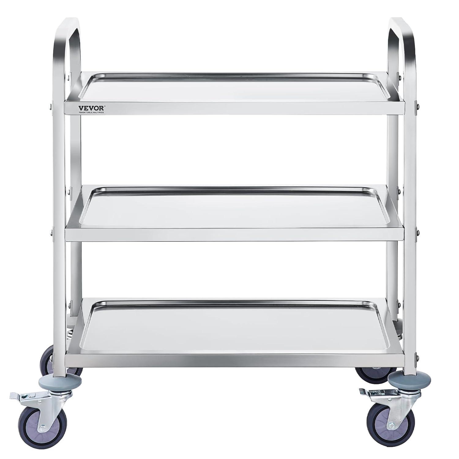 image:imageVEVORnbspStainless Steel Cartnbsp3 LayersnbspLab Utility Cartnbsp400 lbs Weight CapacitynbspMedical Cartnbspwith Lockable Universal Wheels for Lab Clinic Kitchen Salon