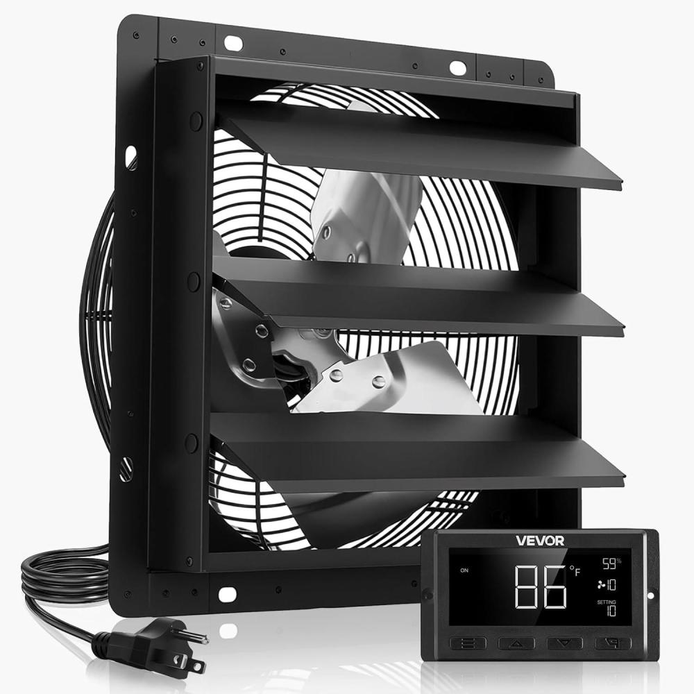 image:imageVEVOR 10 inch Exhaust Fan Wall Mounted Attic Fan with Variable Speed Temperature amp Humidity Controller 1000 CFM Automatic Shutter2025VBlk