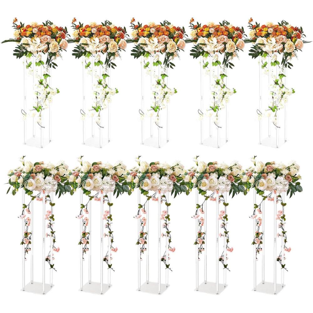 image:imageVEVOR 10PCS 236inch High Wedding Flower Stand With Acrylic LaminateAcrylic Vase Column Geometric Centerpiece Stands Floral Display Rack for TStage Events Reception Party Decoration Home